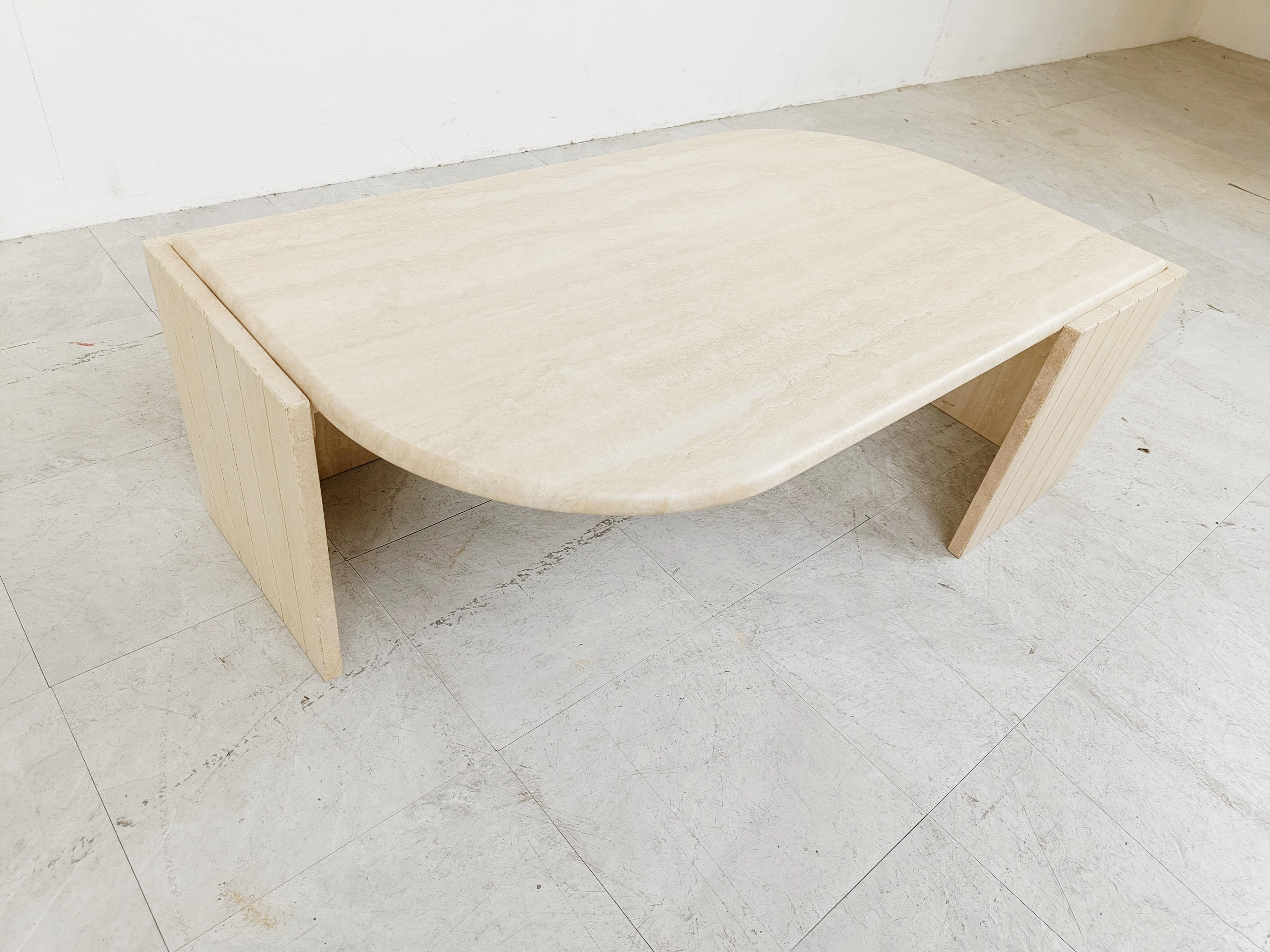 Vintage travertine coffee table, 1970s 1