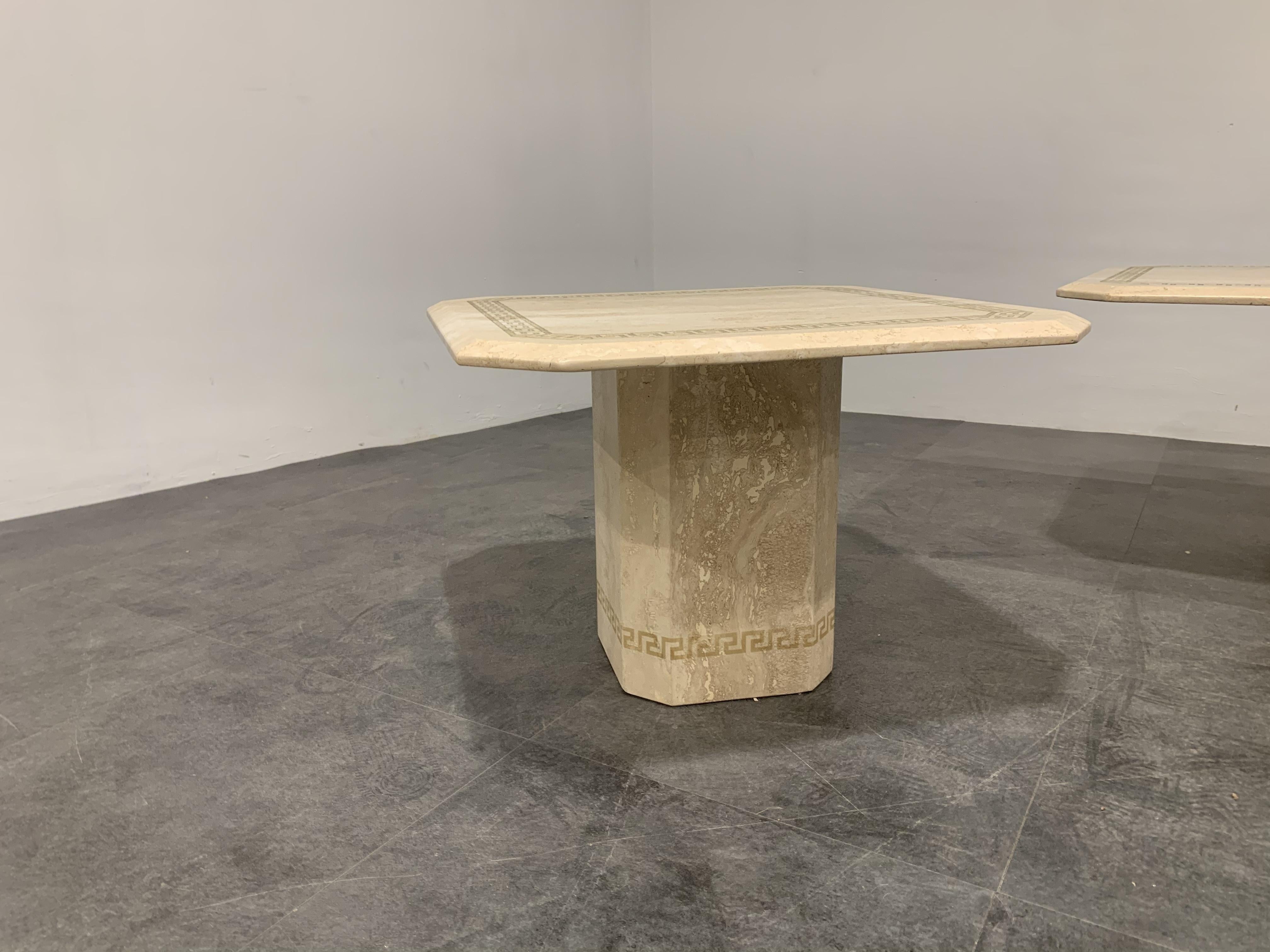Hollywood Regency Vintage Travertine Coffee Table and Side Tables, 1980s For Sale