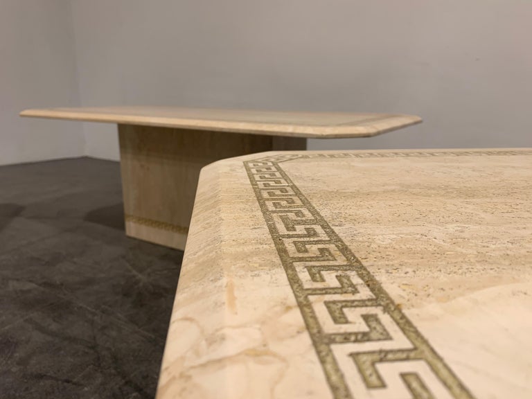 Italian Vintage Travertine Coffee Table and Side Tables, 1980s For Sale