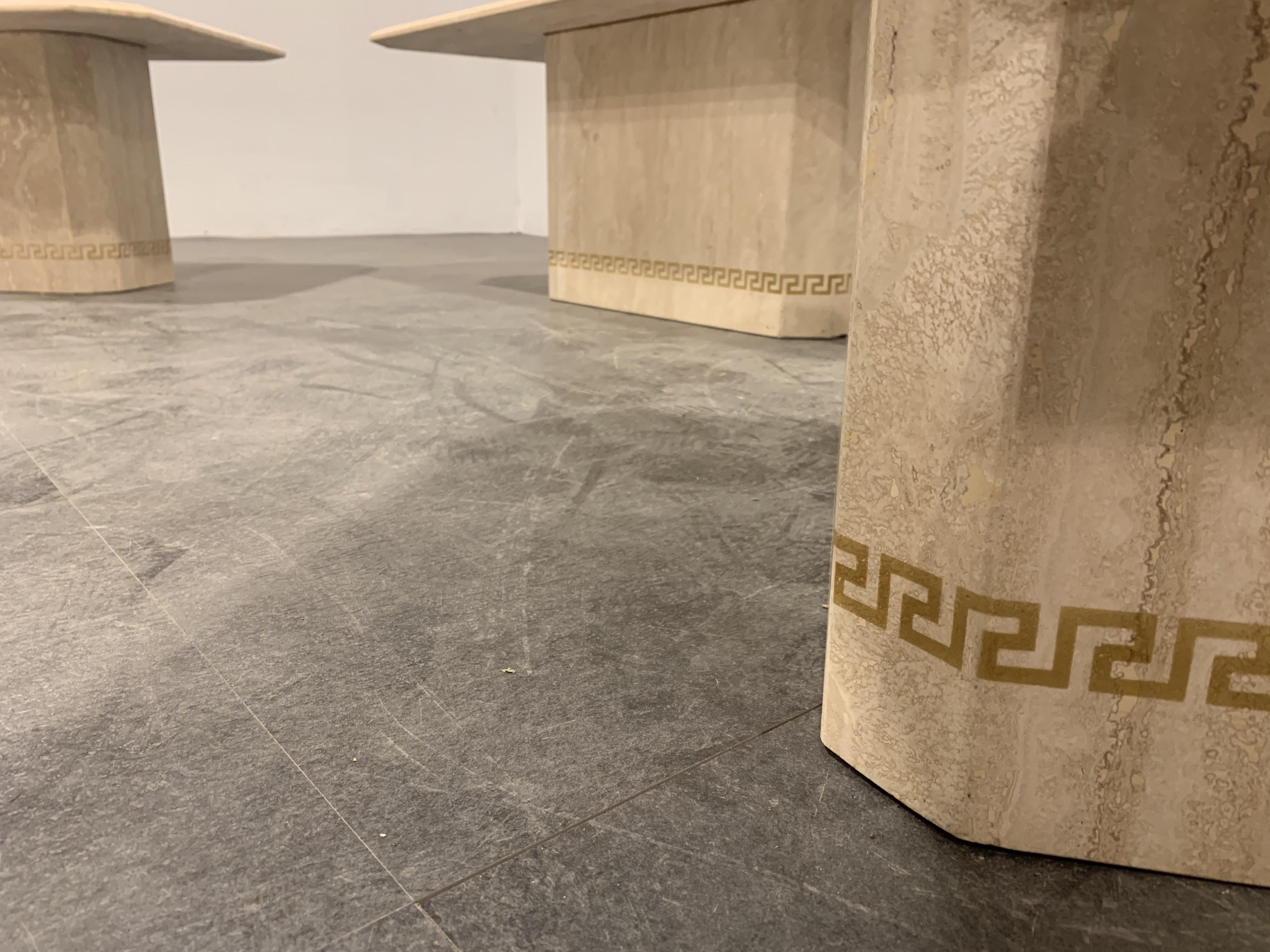 Italian Vintage Travertine Coffee Table and Side Tables, 1980s For Sale
