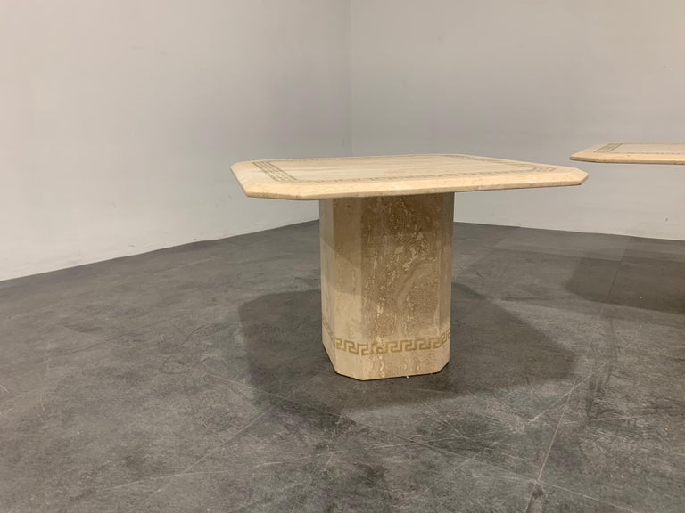 Late 20th Century Vintage Travertine Coffee Table and Side Tables, 1980s For Sale