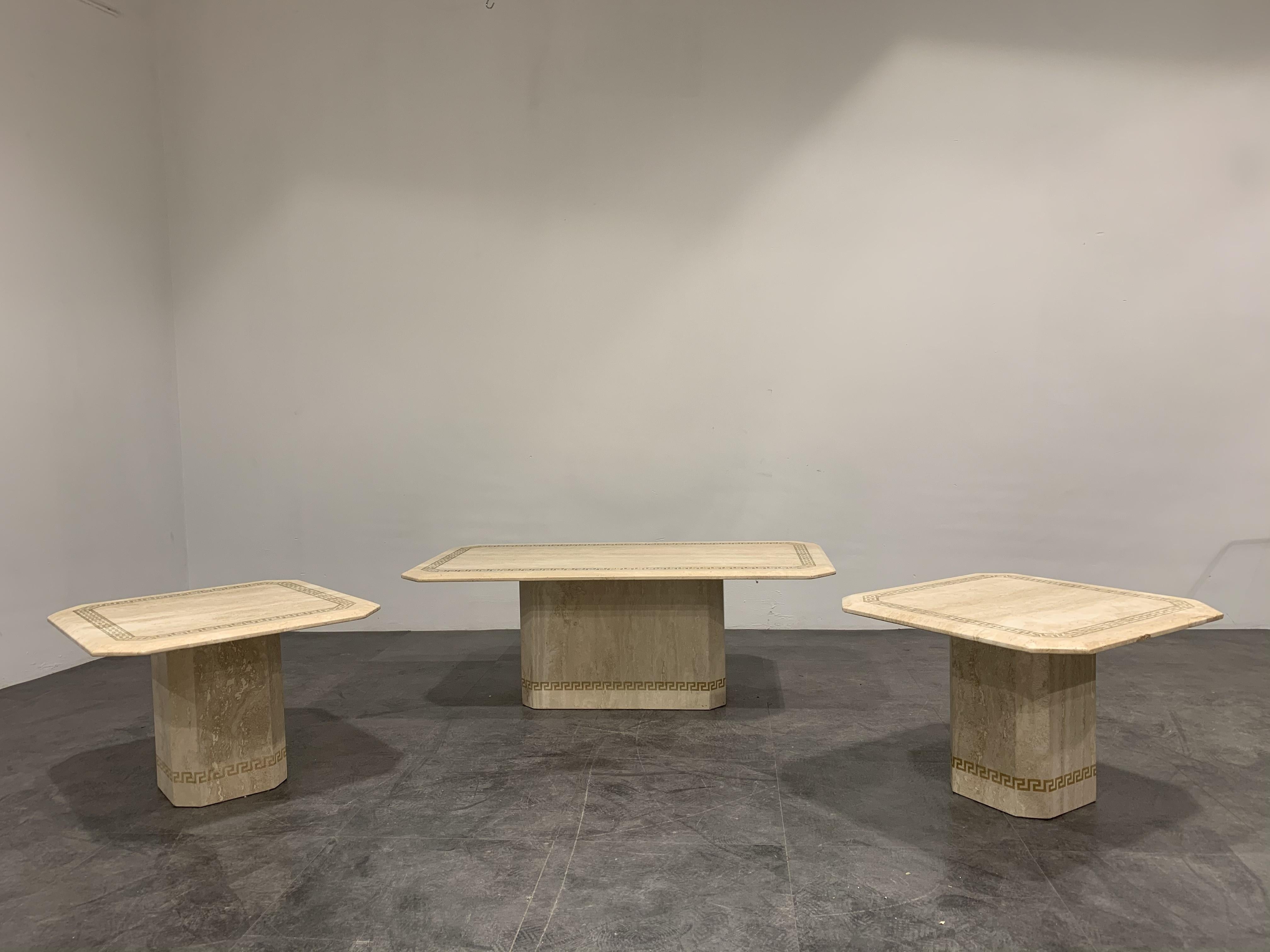 Late 20th Century Vintage Travertine Coffee Table and Side Tables, 1980s For Sale