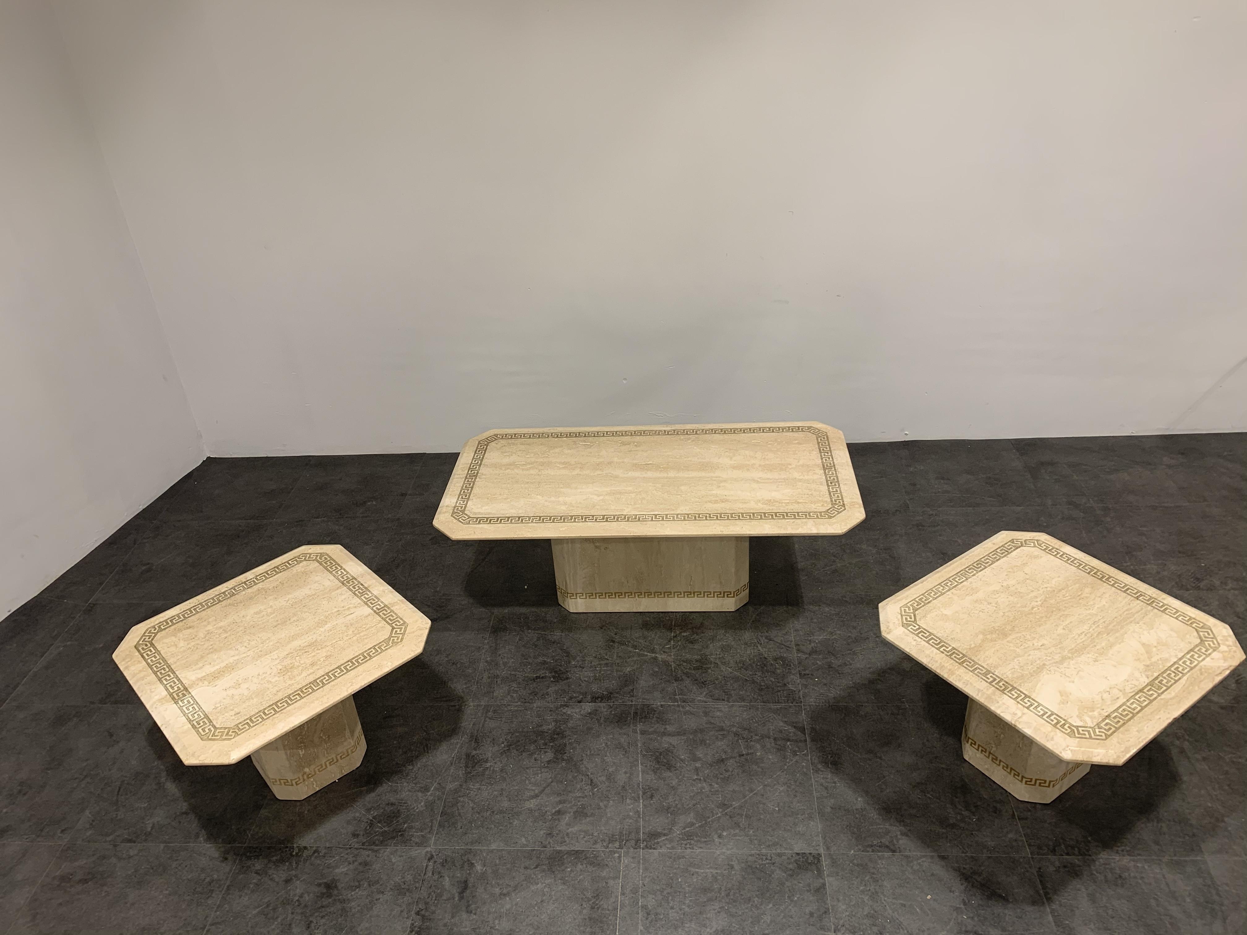 Vintage Travertine Coffee Table and Side Tables, 1980s For Sale 1