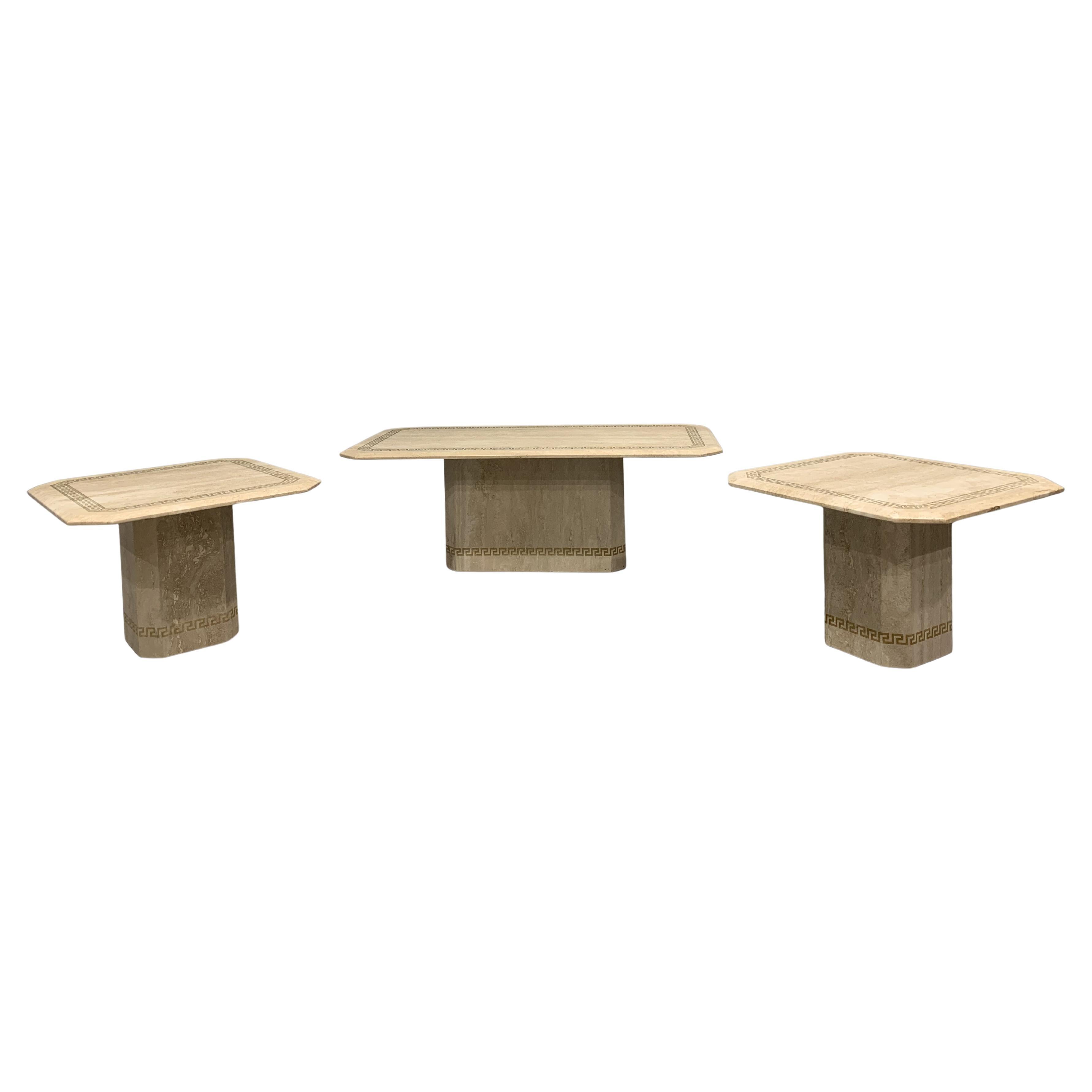 Vintage Travertine Coffee Table and Side Tables, 1980s For Sale