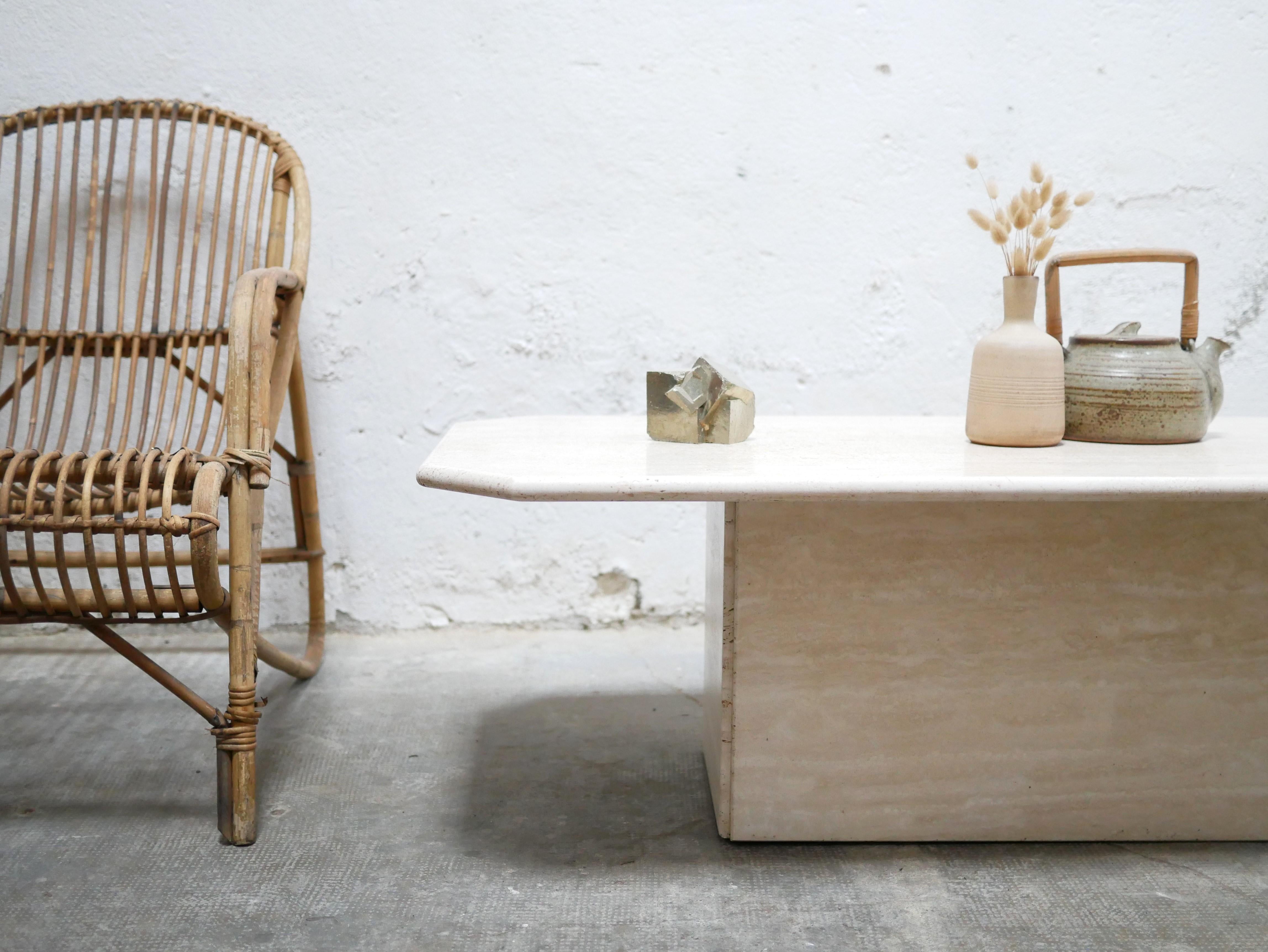 Table basse vintage en travertin en vente 5