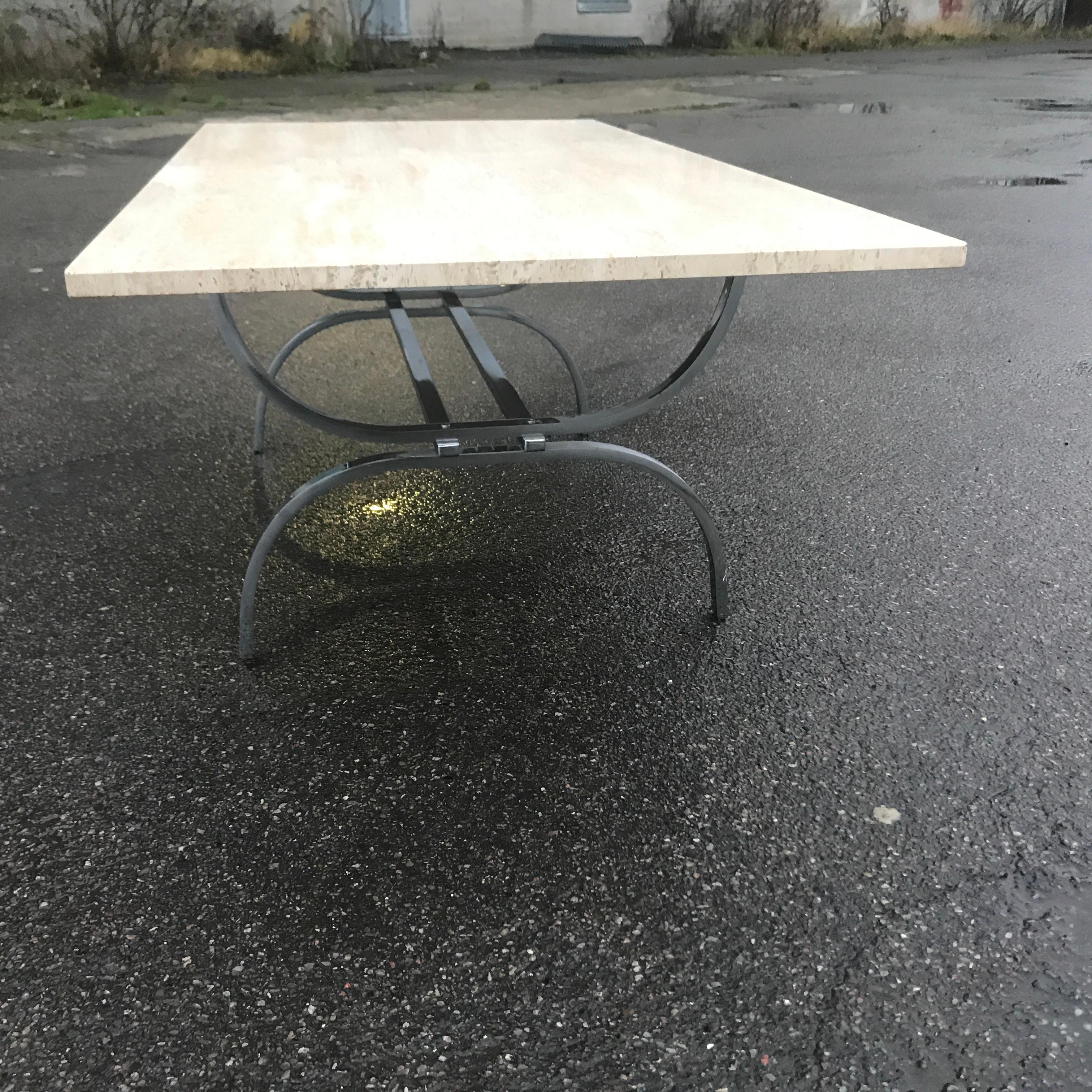 Mid-Century Modern Table basse vintage en travertin en vente