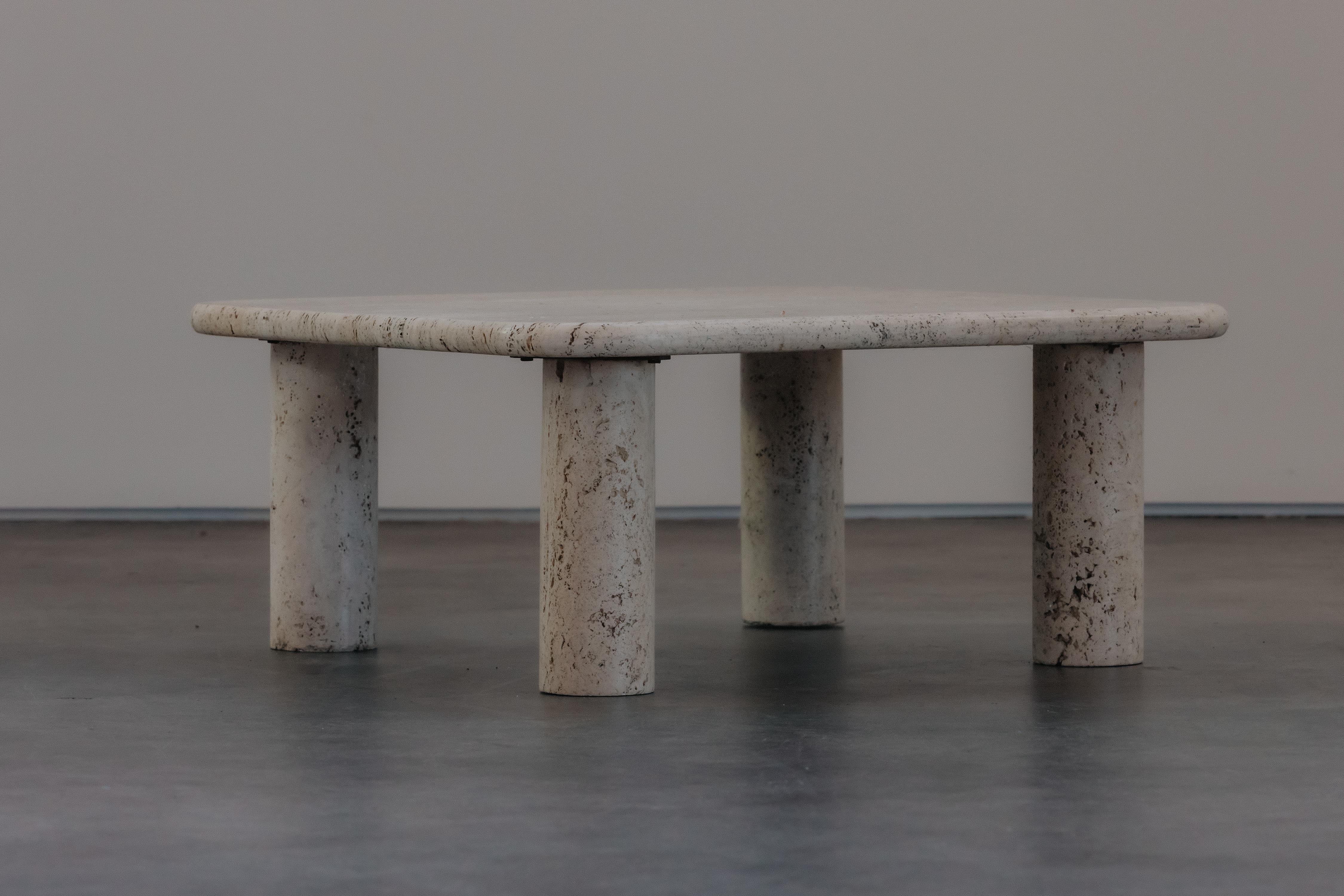 Vintage Travertine Coffee Table From France, Circa 1970.  Solid travertine construction with very light wear and use.