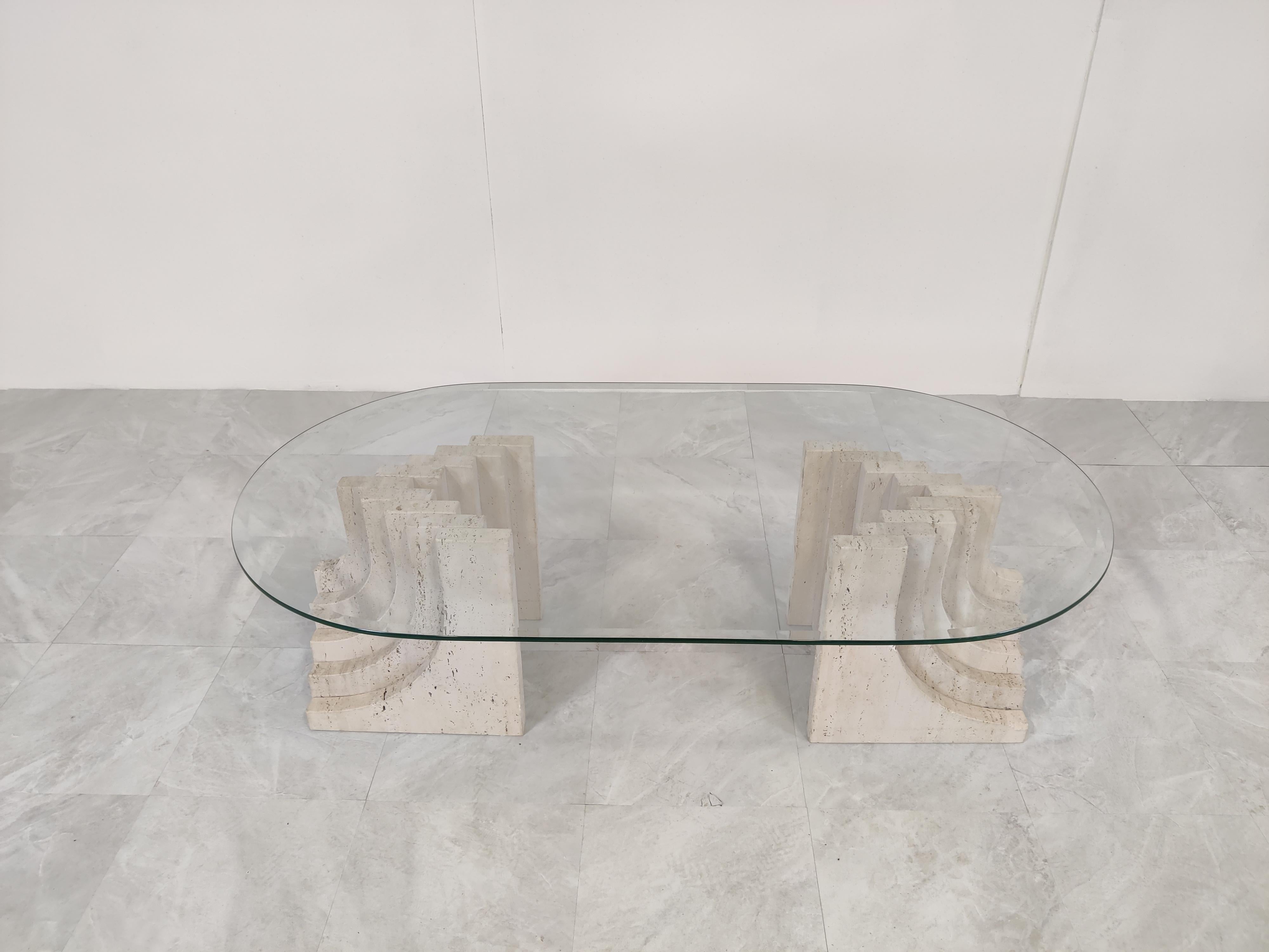 Vintage Travertine Coffee Table Italy, 1970s In Good Condition In HEVERLEE, BE