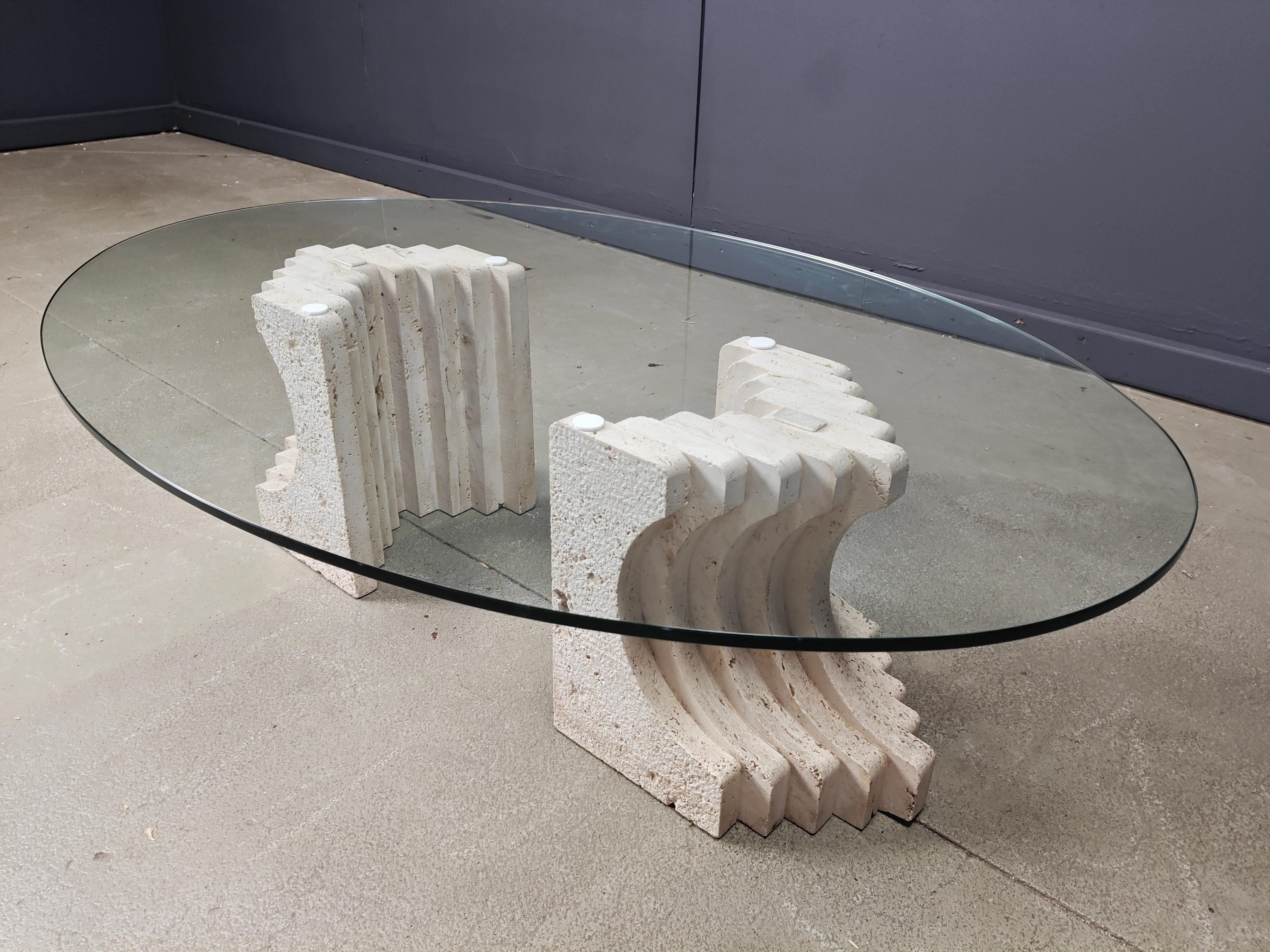 italien Table basse vintage en travertin Italie , 1970 en vente