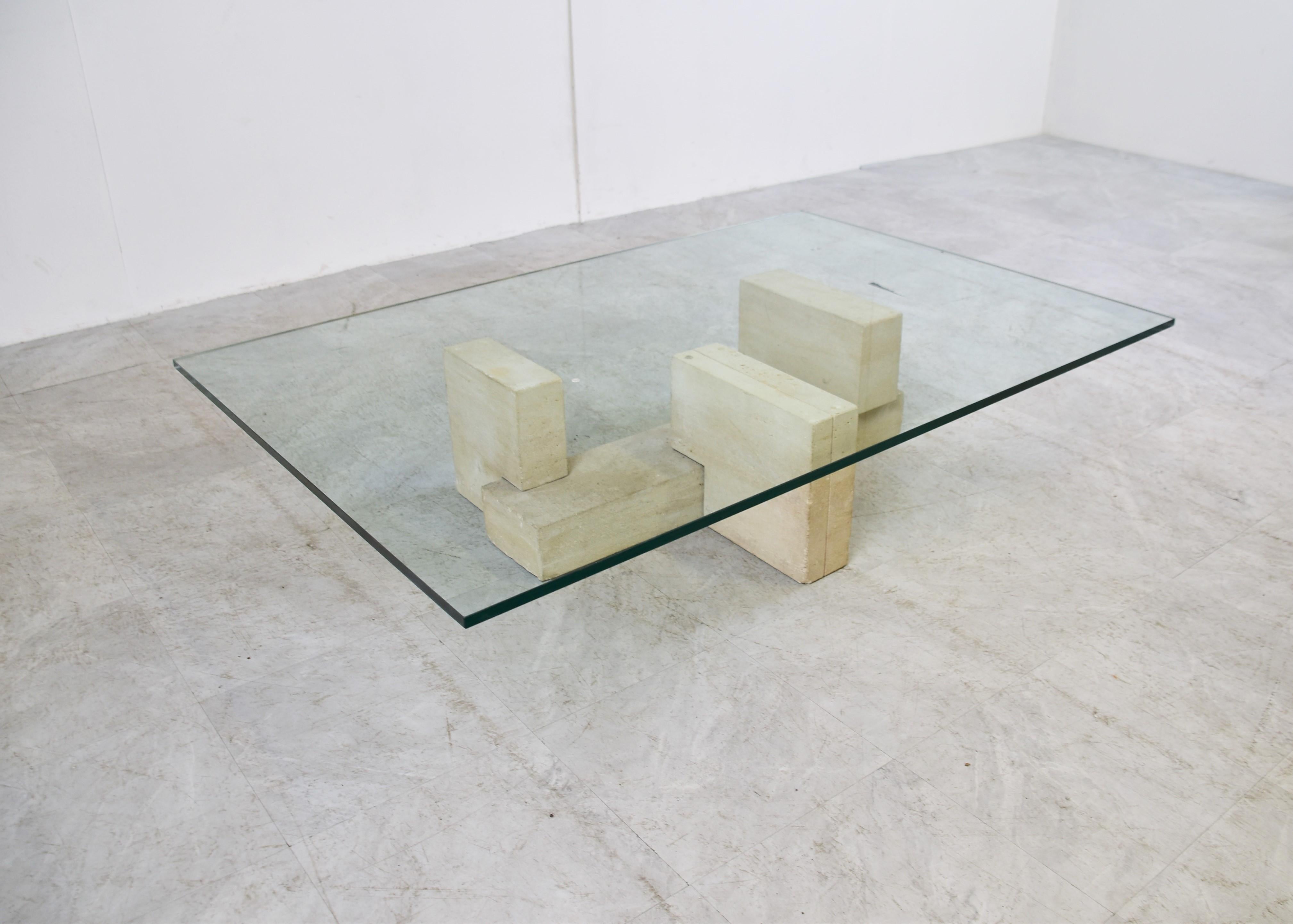 Late 20th Century Vintage Travertine Coffee Table Italy, 1970s