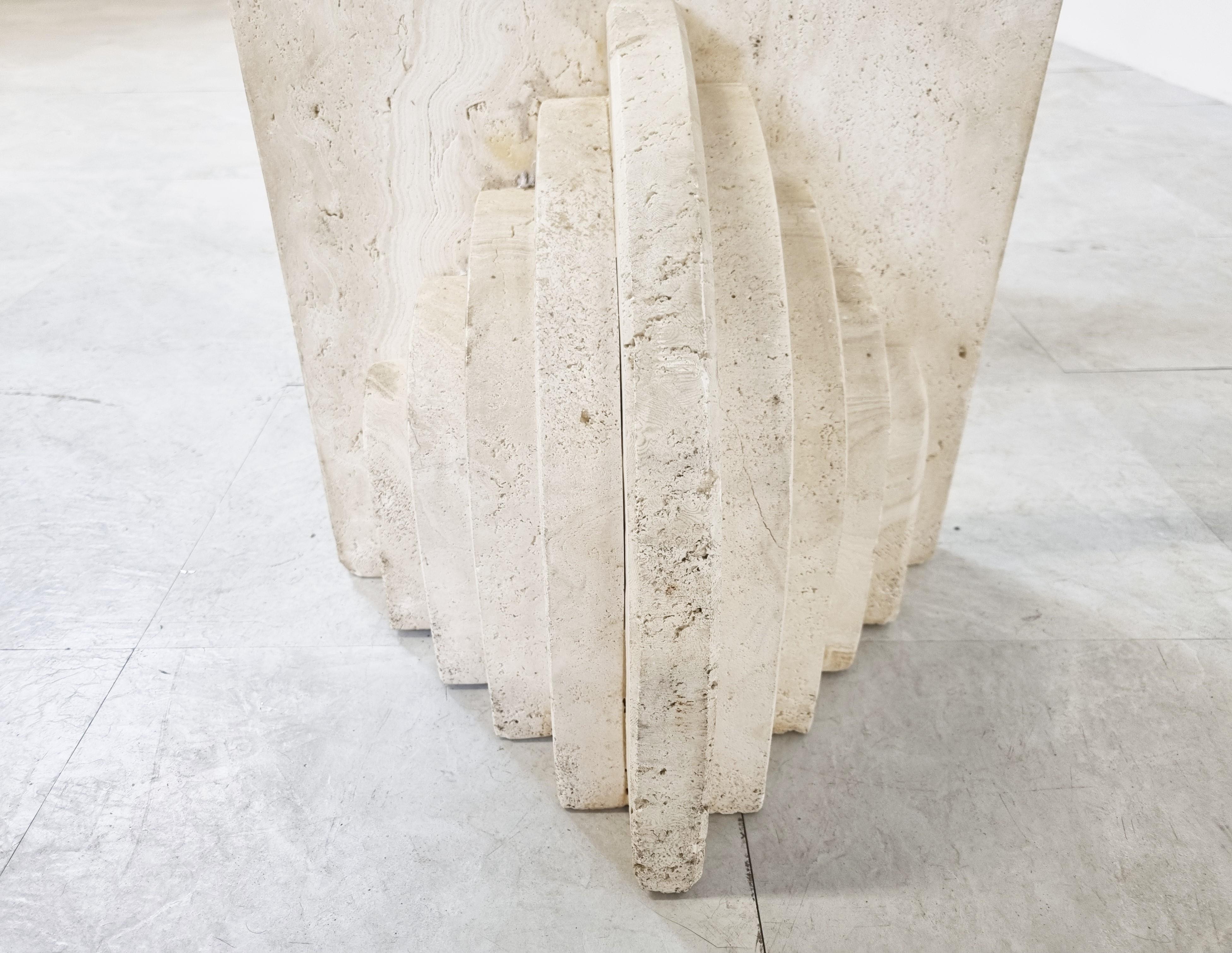 Glass Vintage Travertine Coffee Table, Italy, 1970s