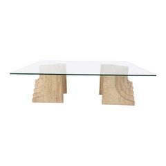 Vintage travertine coffee table Italy , 1970s