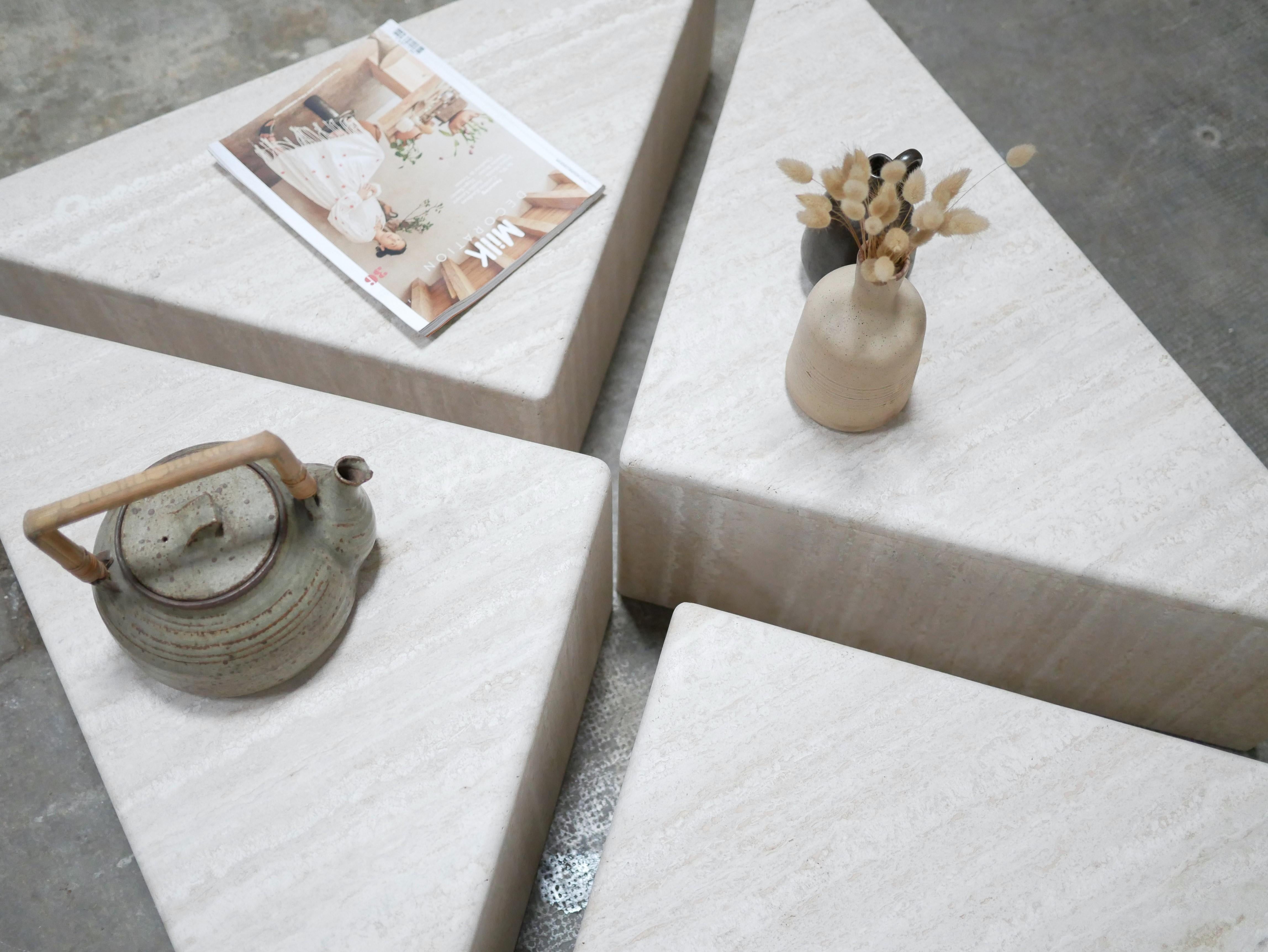 Vintage travertine coffee table produced by Roche Bobois 4