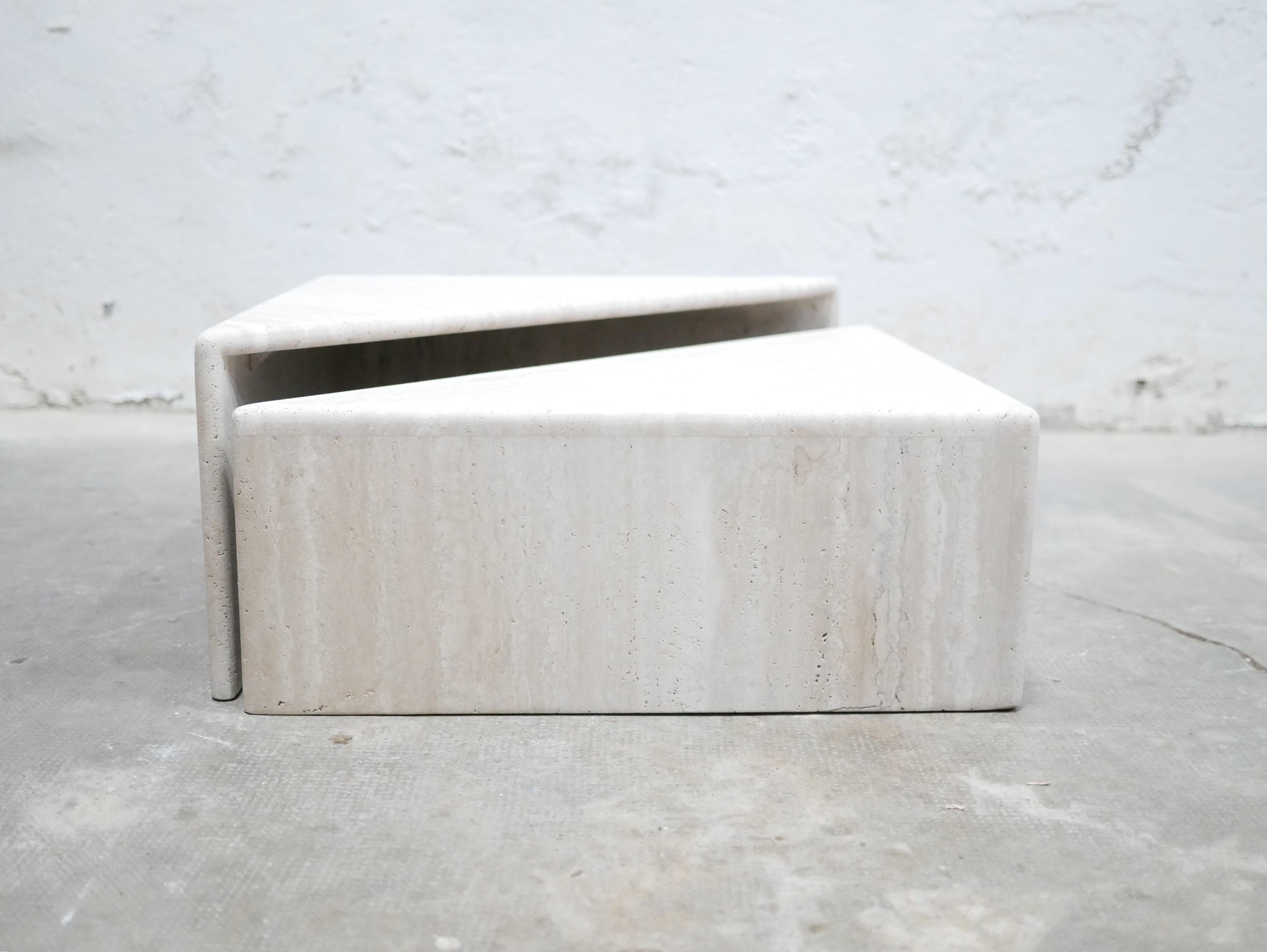Vintage travertine coffee table produced by Roche Bobois 9