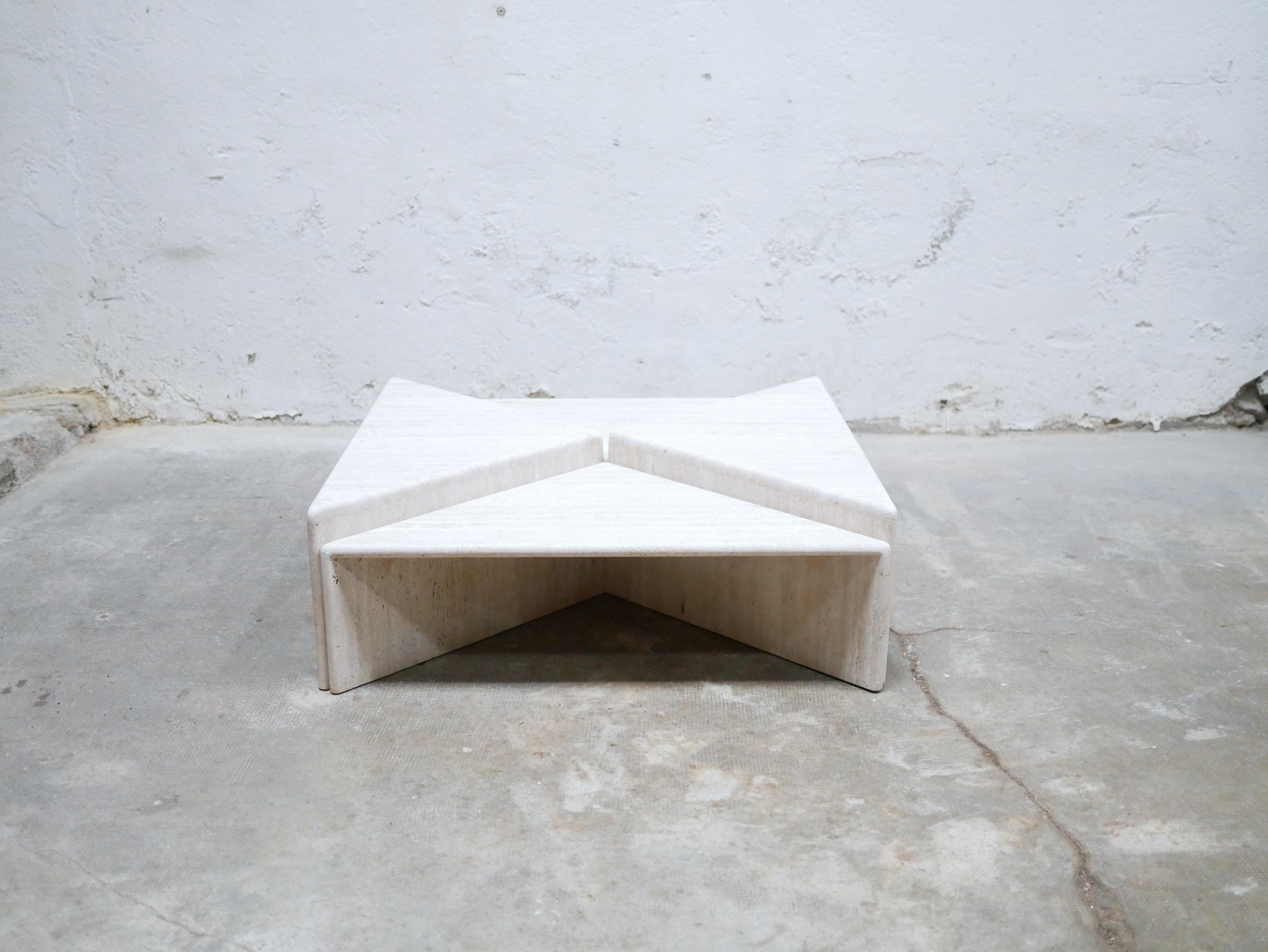 Vintage travertine coffee table produced by Roche Bobois 12