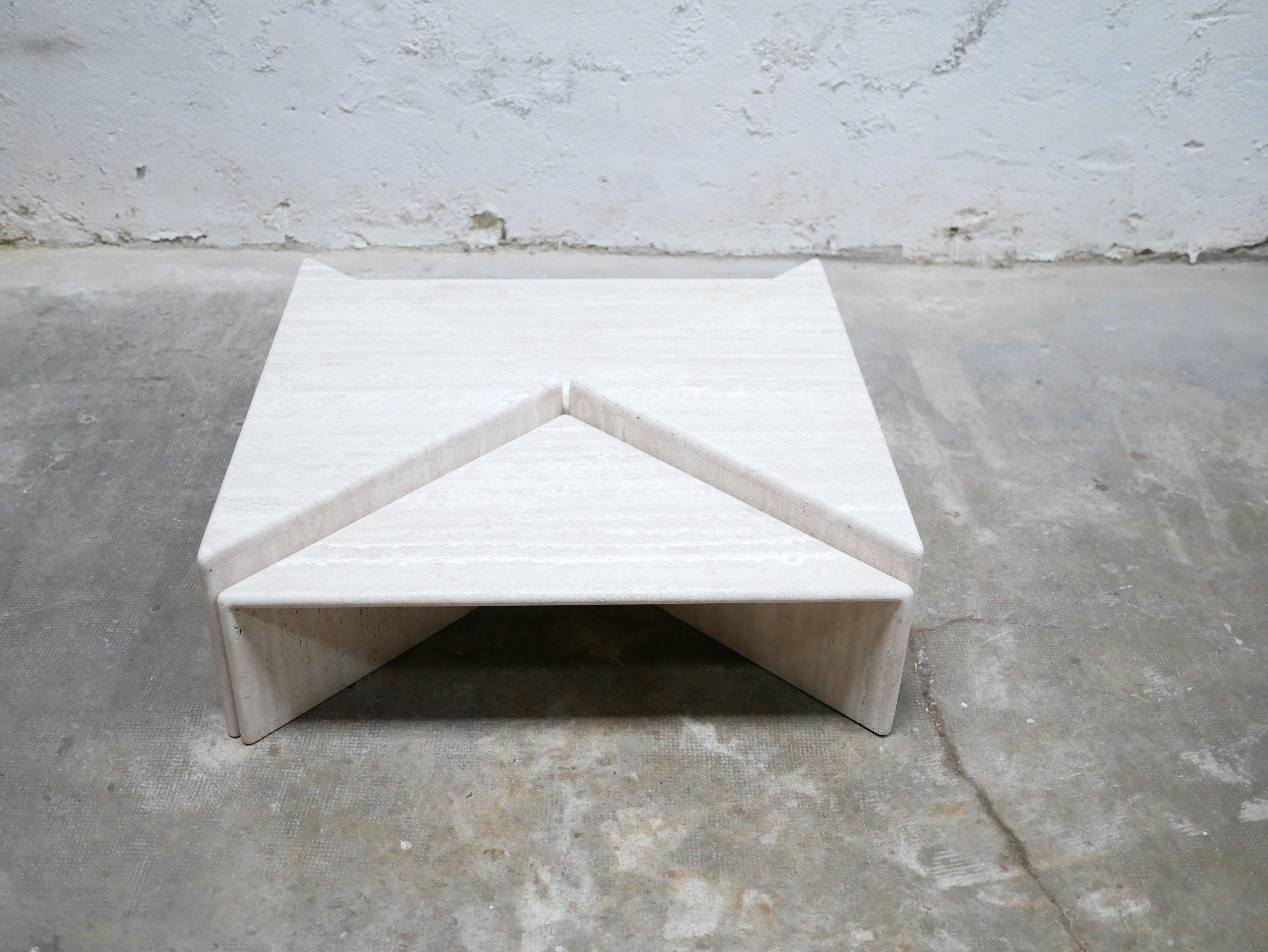 Vintage travertine coffee table produced by Roche Bobois 13