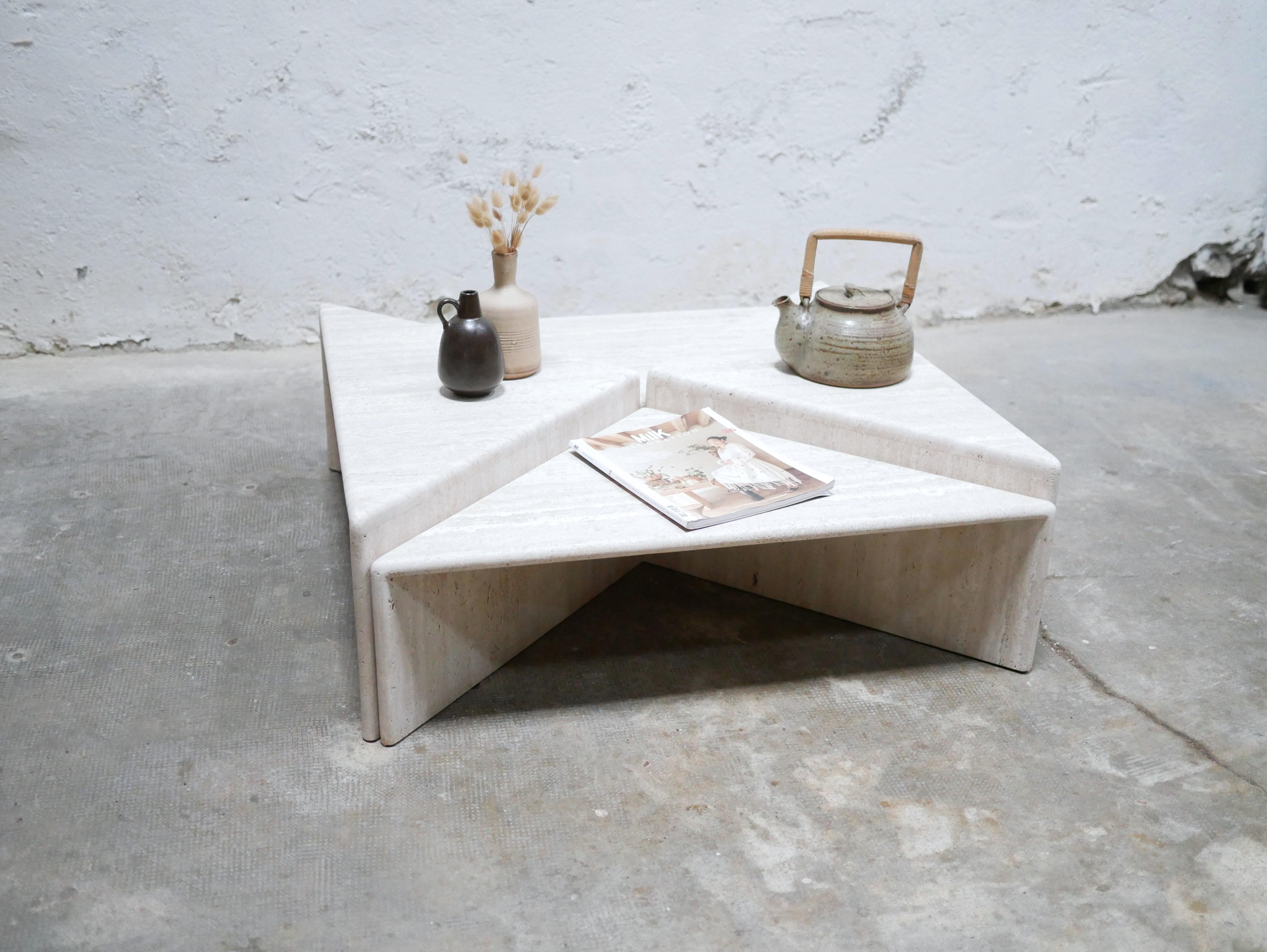 20th Century Vintage travertine coffee table produced by Roche Bobois