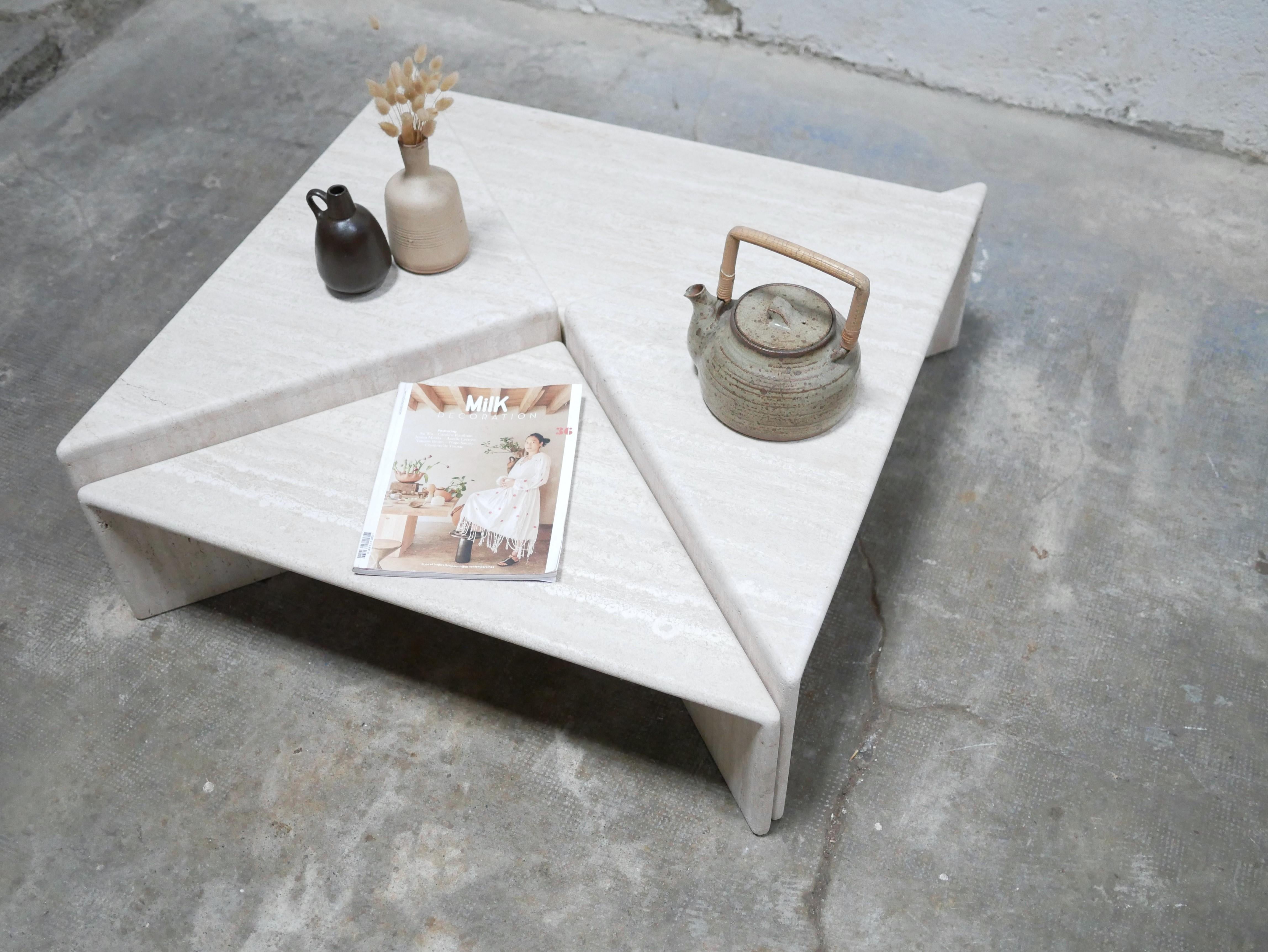 Vintage travertine coffee table produced by Roche Bobois 1