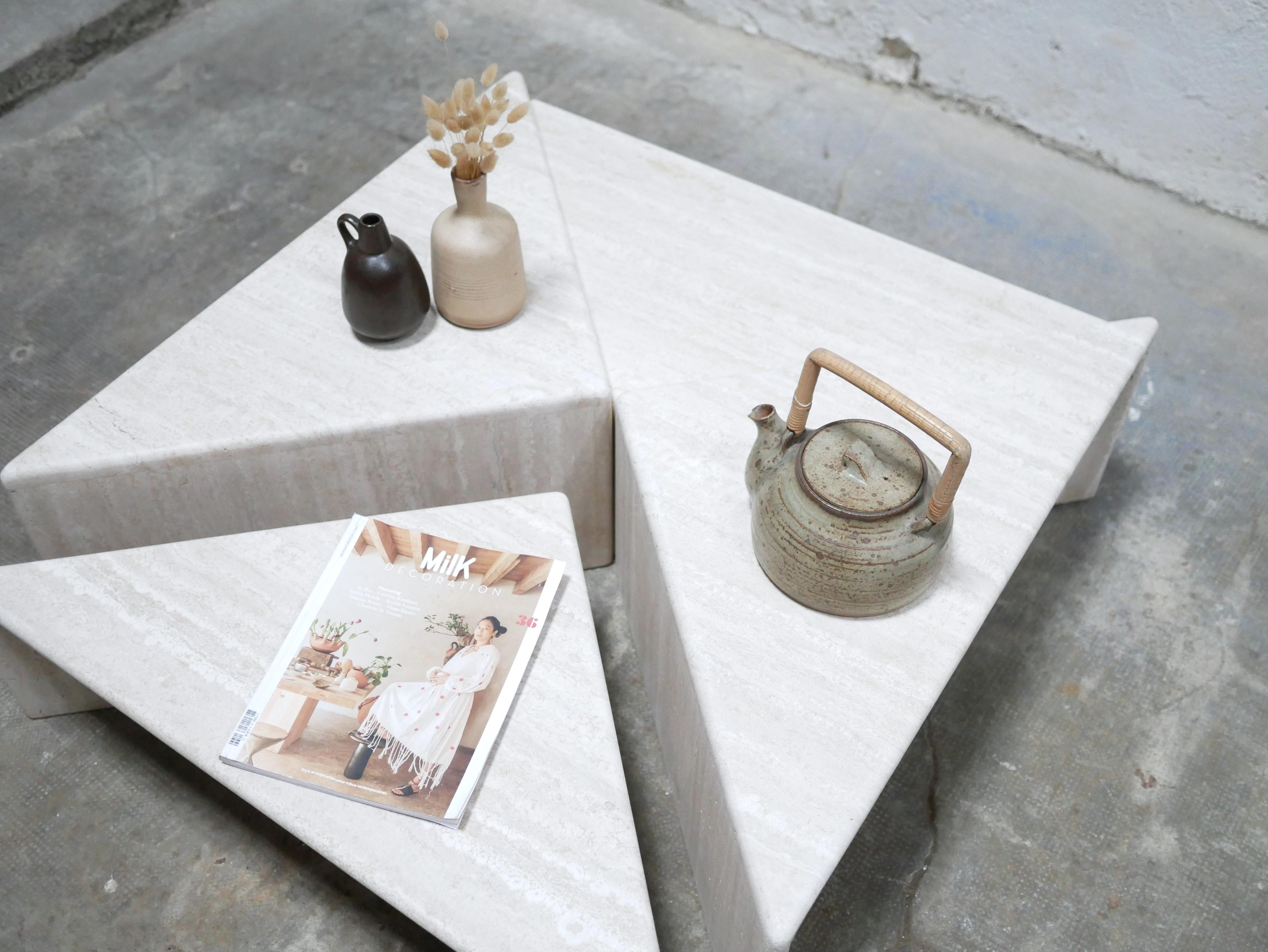Vintage travertine coffee table produced by Roche Bobois 2