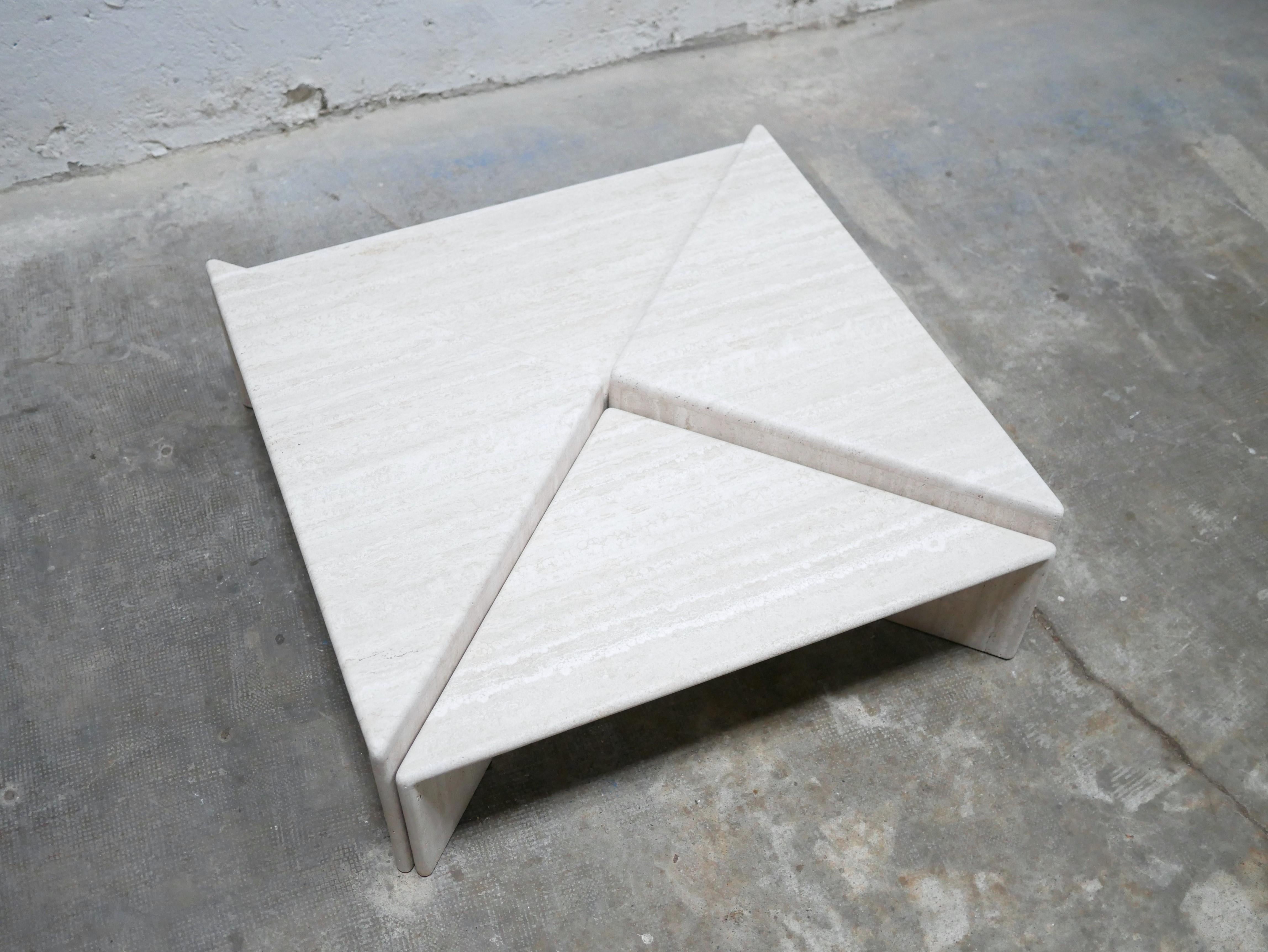 Vintage travertine coffee table produced by Roche Bobois 3