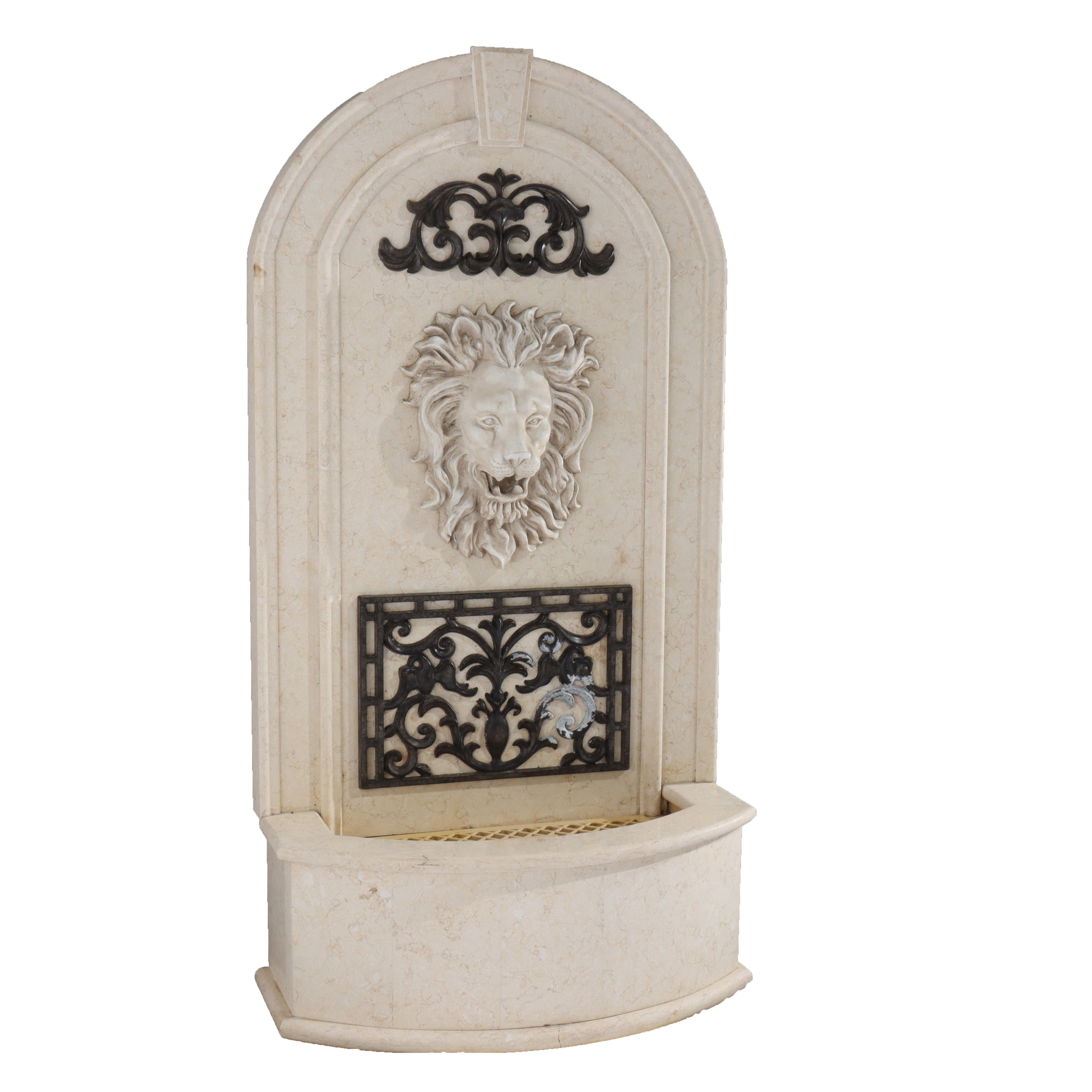 20th Century Vintage Travertine Composite Classical Figural Lion Wall Fountain 20thC For Sale