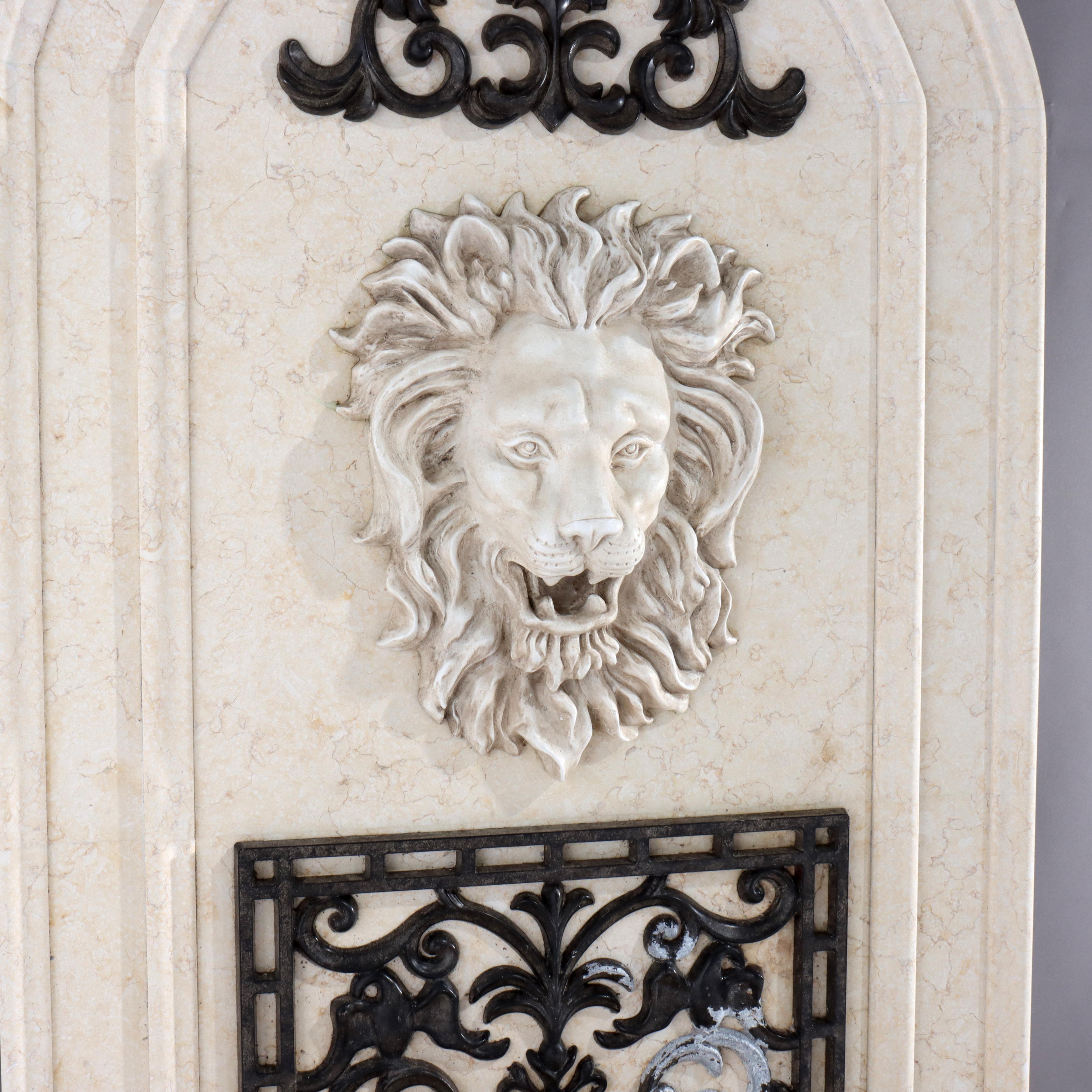 Composition Vintage Travertine Composite Classical Figural Lion Wall Fountain 20thC For Sale