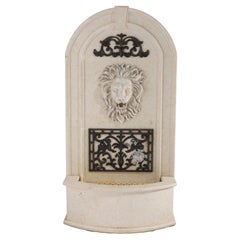 Vintage Travertine Composite Classical Figural Lion Wall Fountain 20thC
