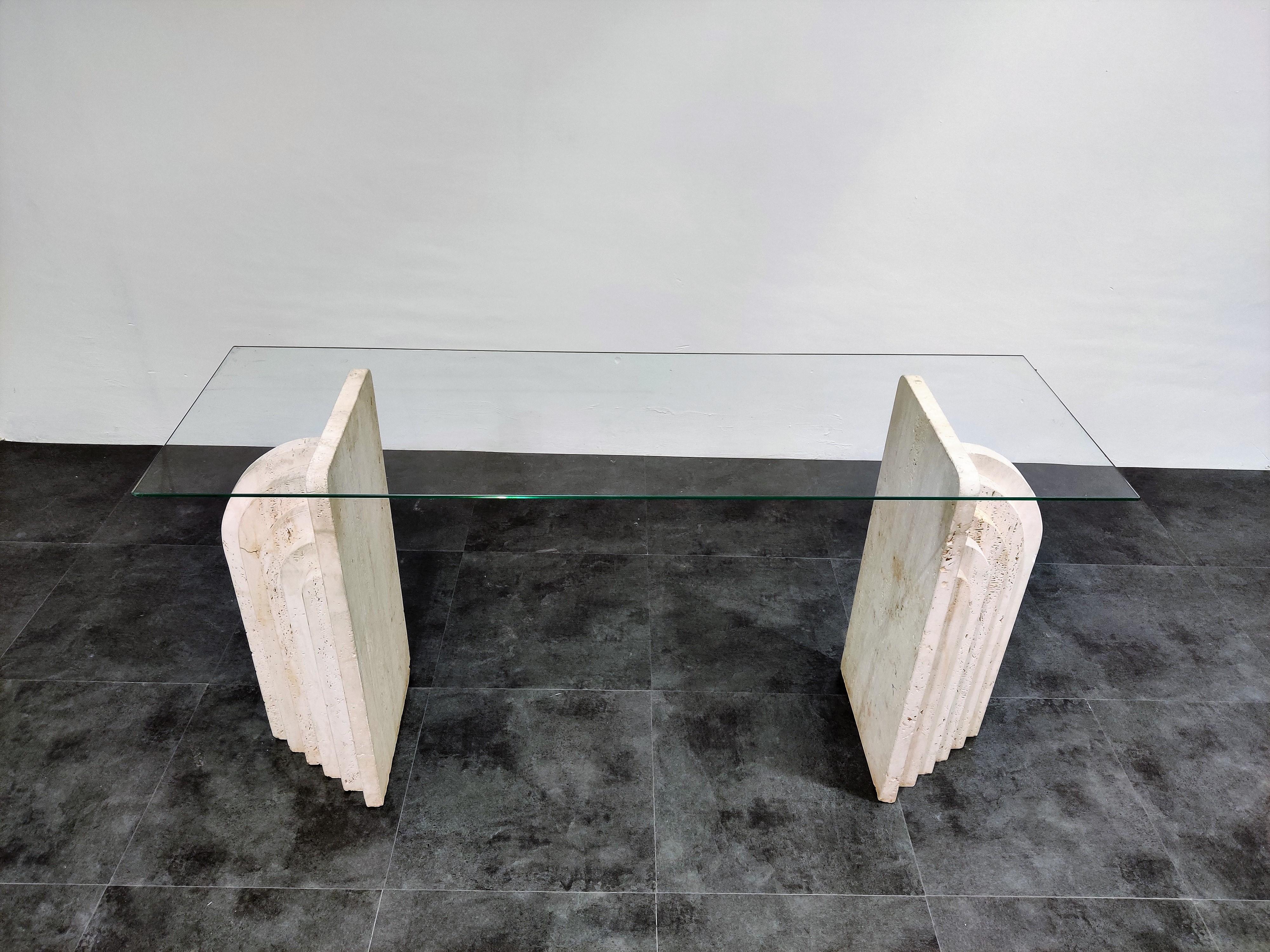Italian Vintage Travertine Console Table, 1970s