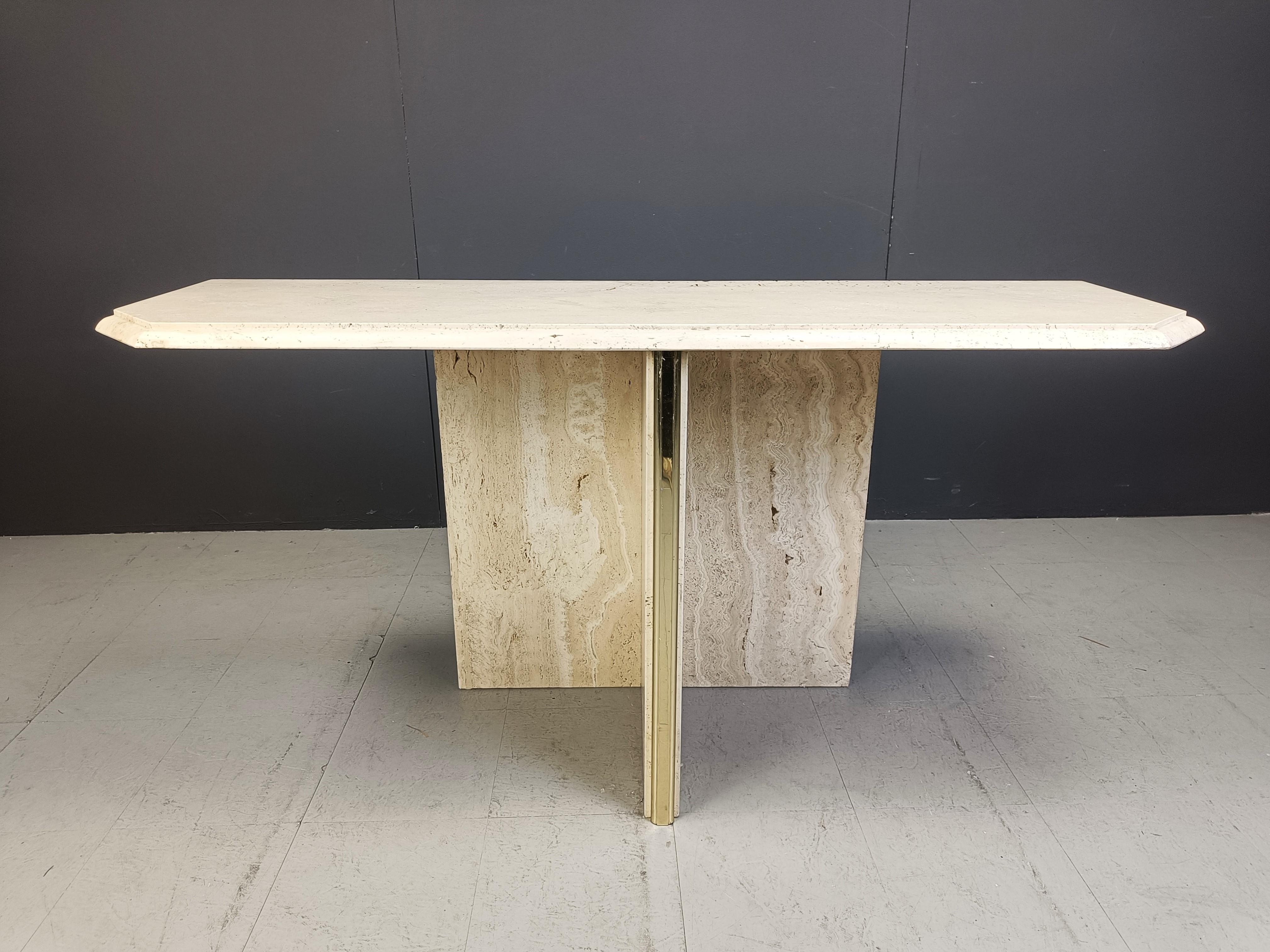 Italian Vintage travertine console table, 1970s For Sale