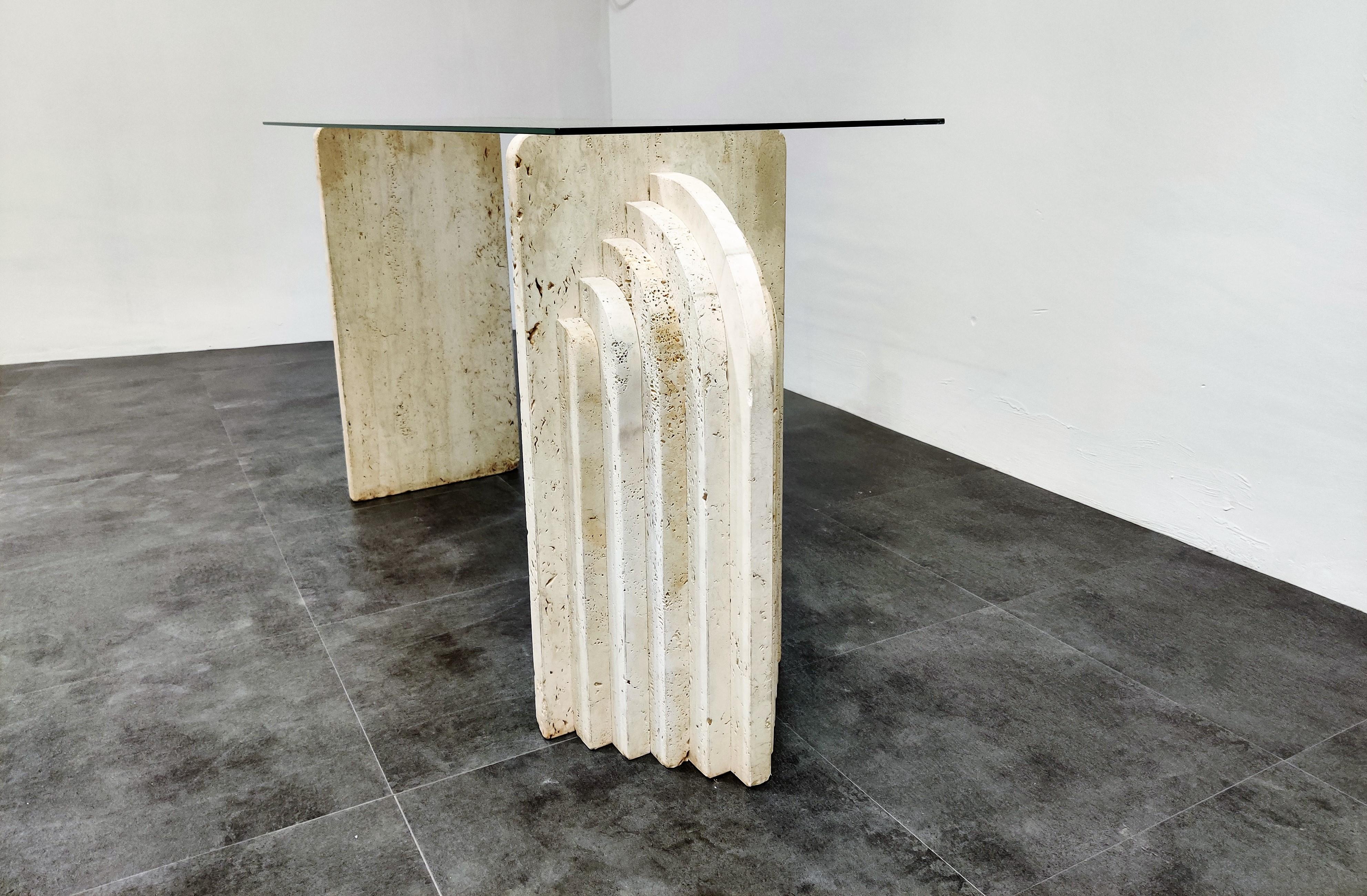 Vintage Travertine Console Table, 1970s In Excellent Condition In Leuven, Vlaams Gewest
