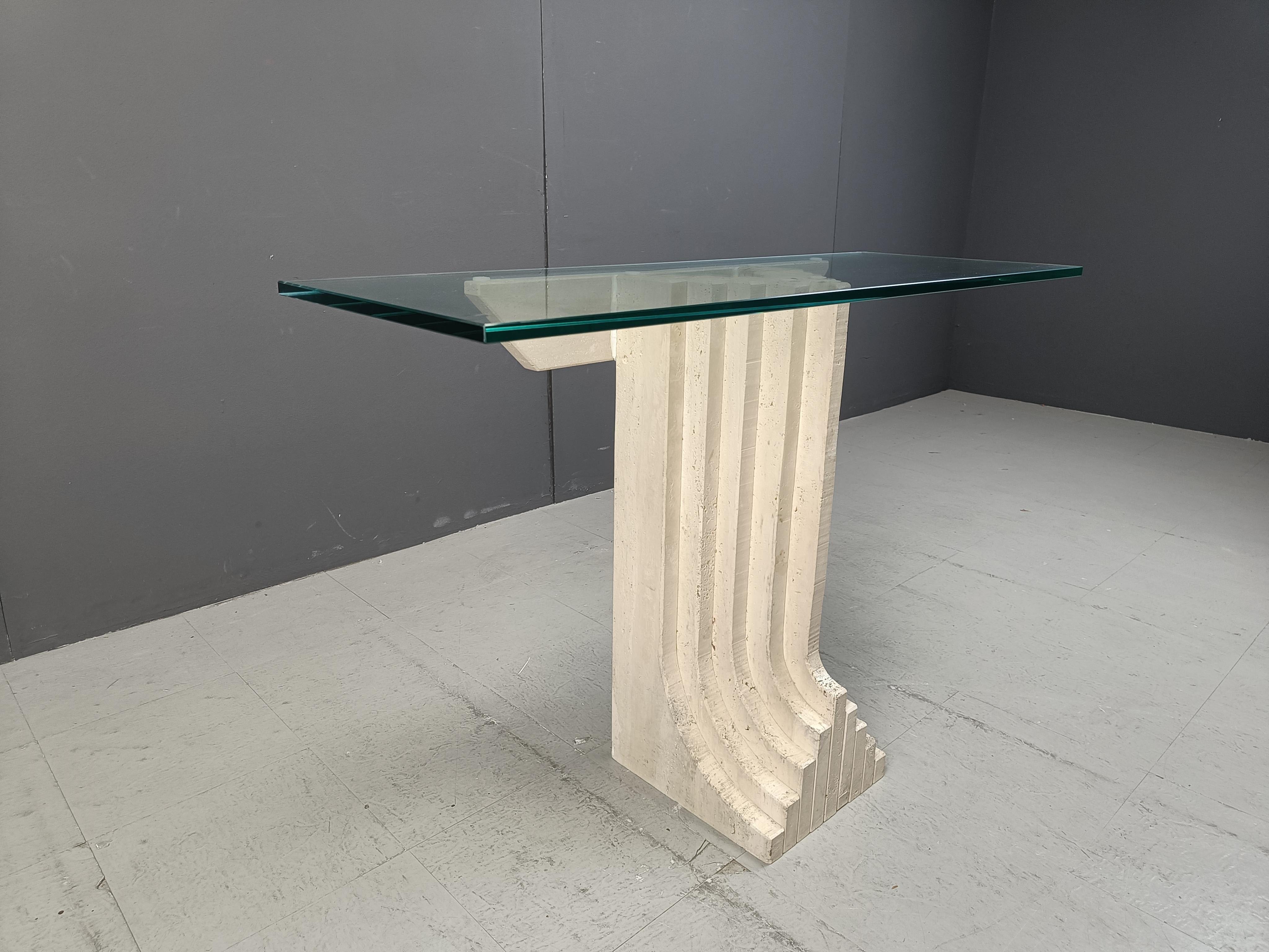 Vintage travertine console table in the manner of Carlo Scarpa , 1970s For Sale 3