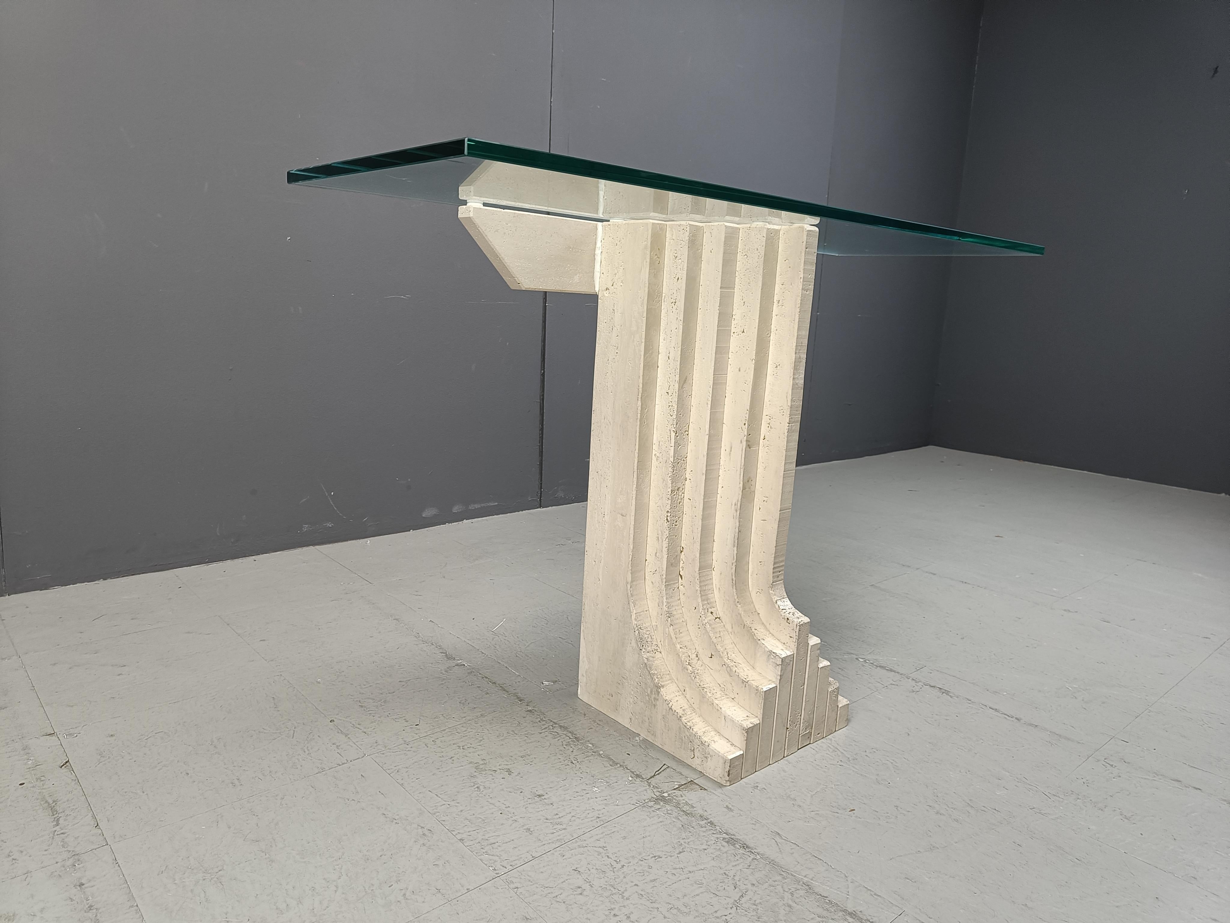 Vintage travertine console table in the manner of Carlo Scarpa , 1970s For Sale 4