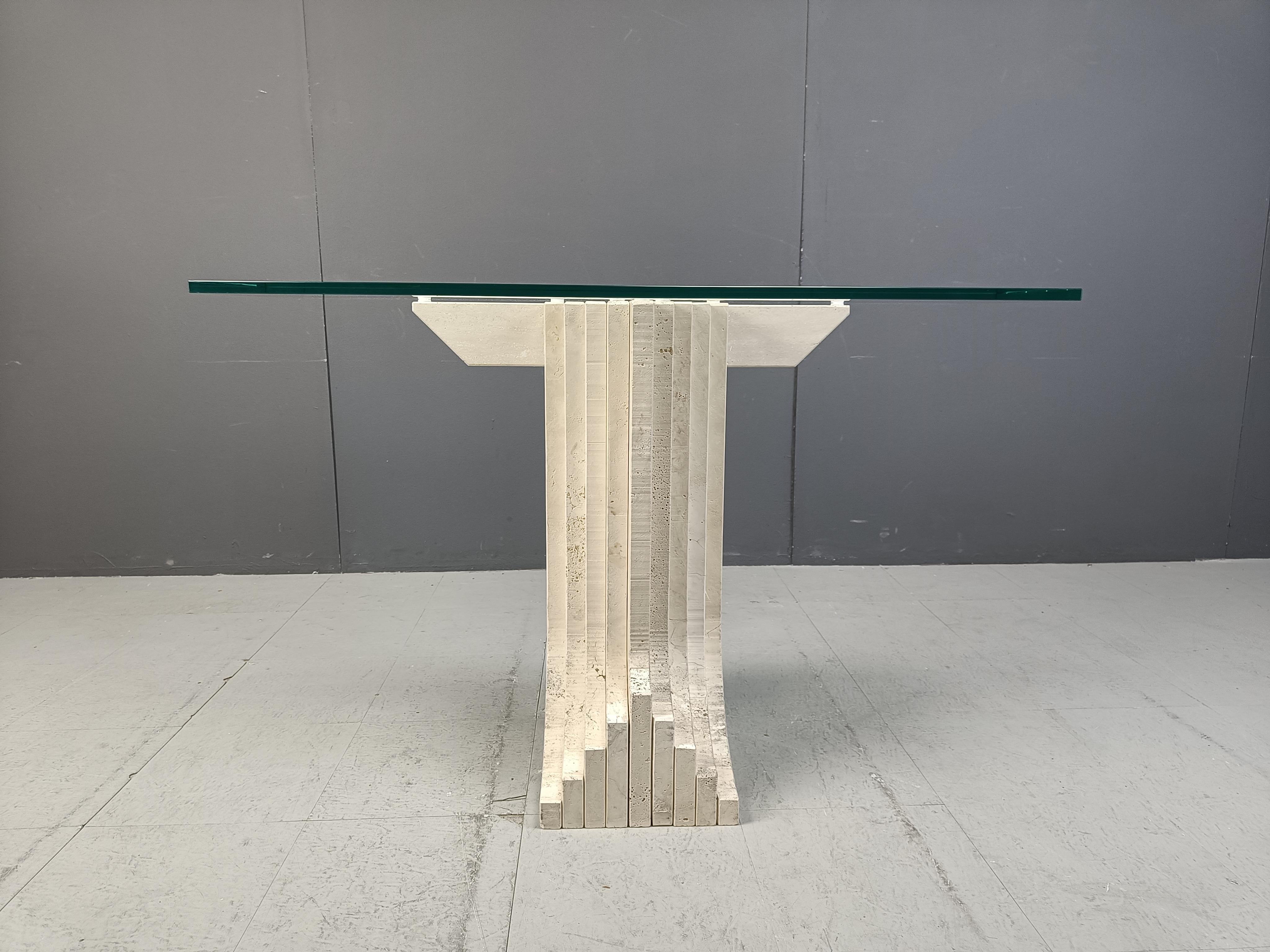 Italian Vintage travertine console table in the manner of Carlo Scarpa , 1970s For Sale