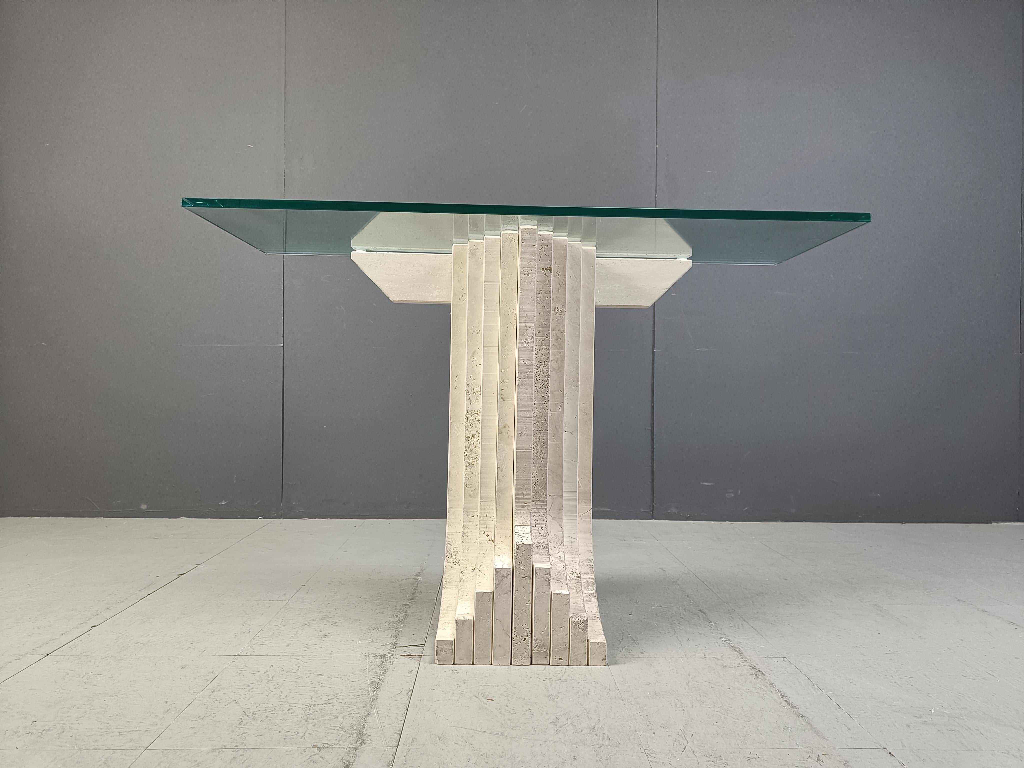 Vintage travertine console table in the manner of Carlo Scarpa , 1970s In Good Condition For Sale In Leuven, Vlaams Gewest