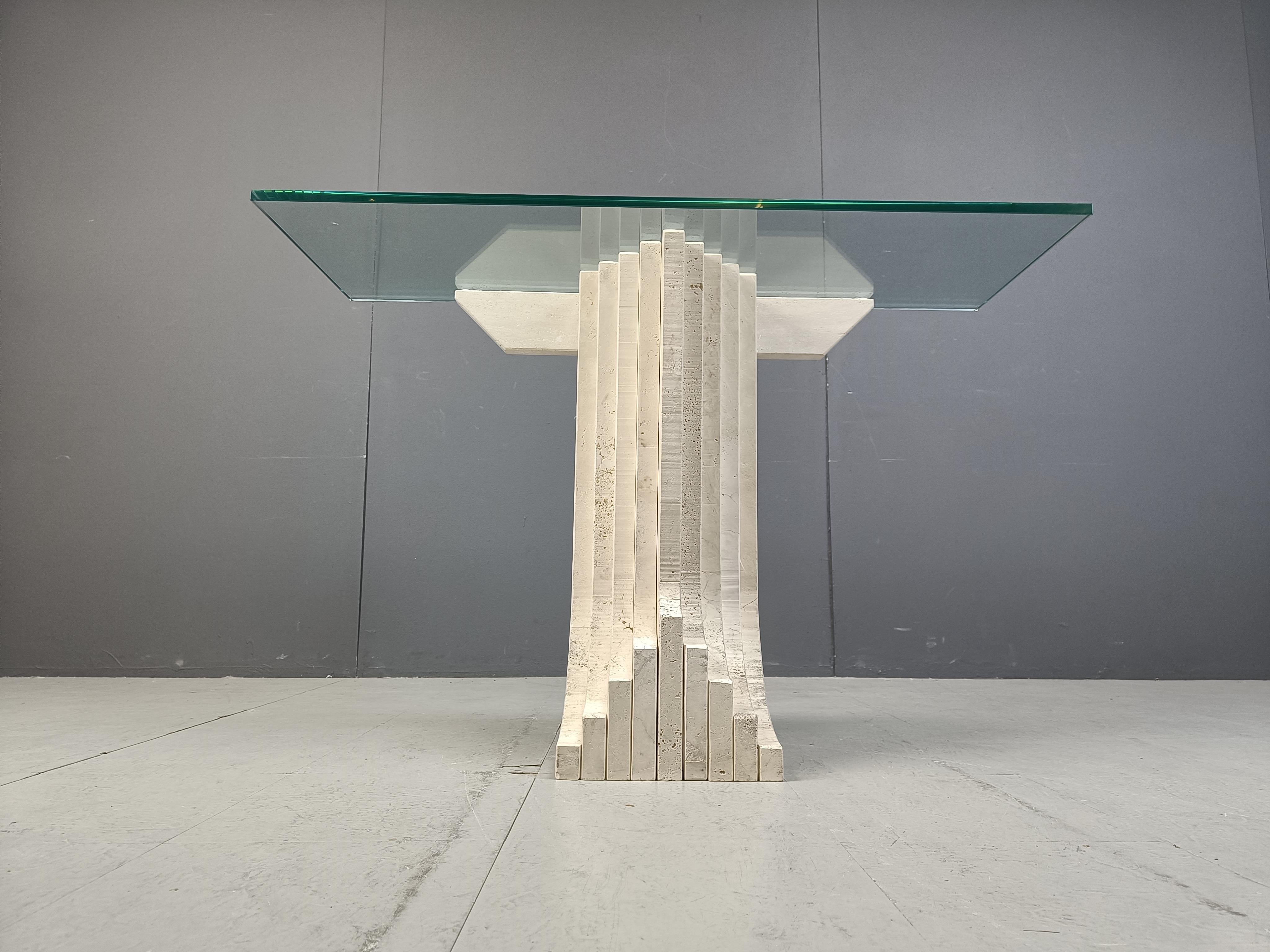 Late 20th Century Vintage travertine console table in the manner of Carlo Scarpa , 1970s For Sale