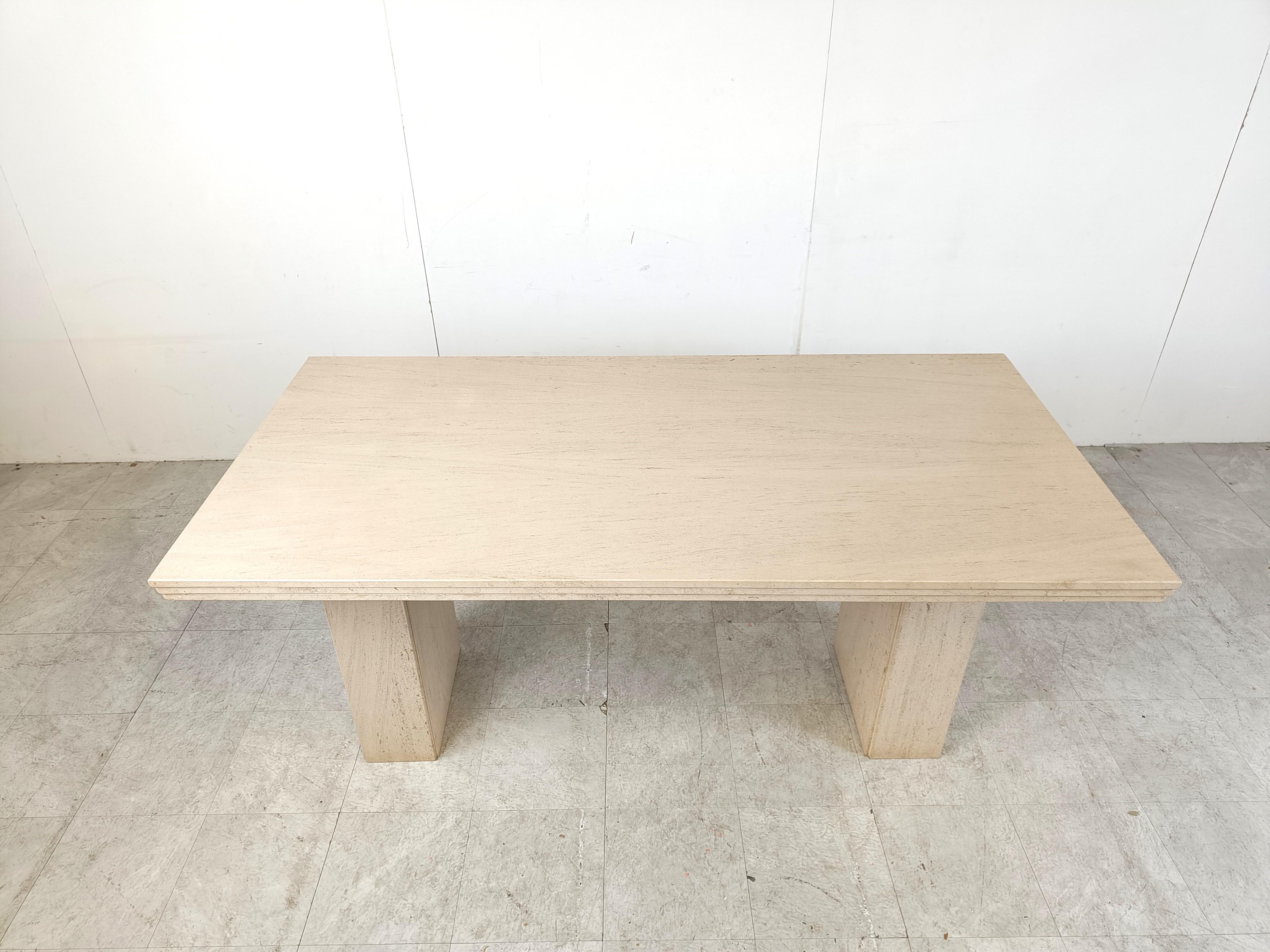 Italian Vintage travertine dining table, 1970s For Sale