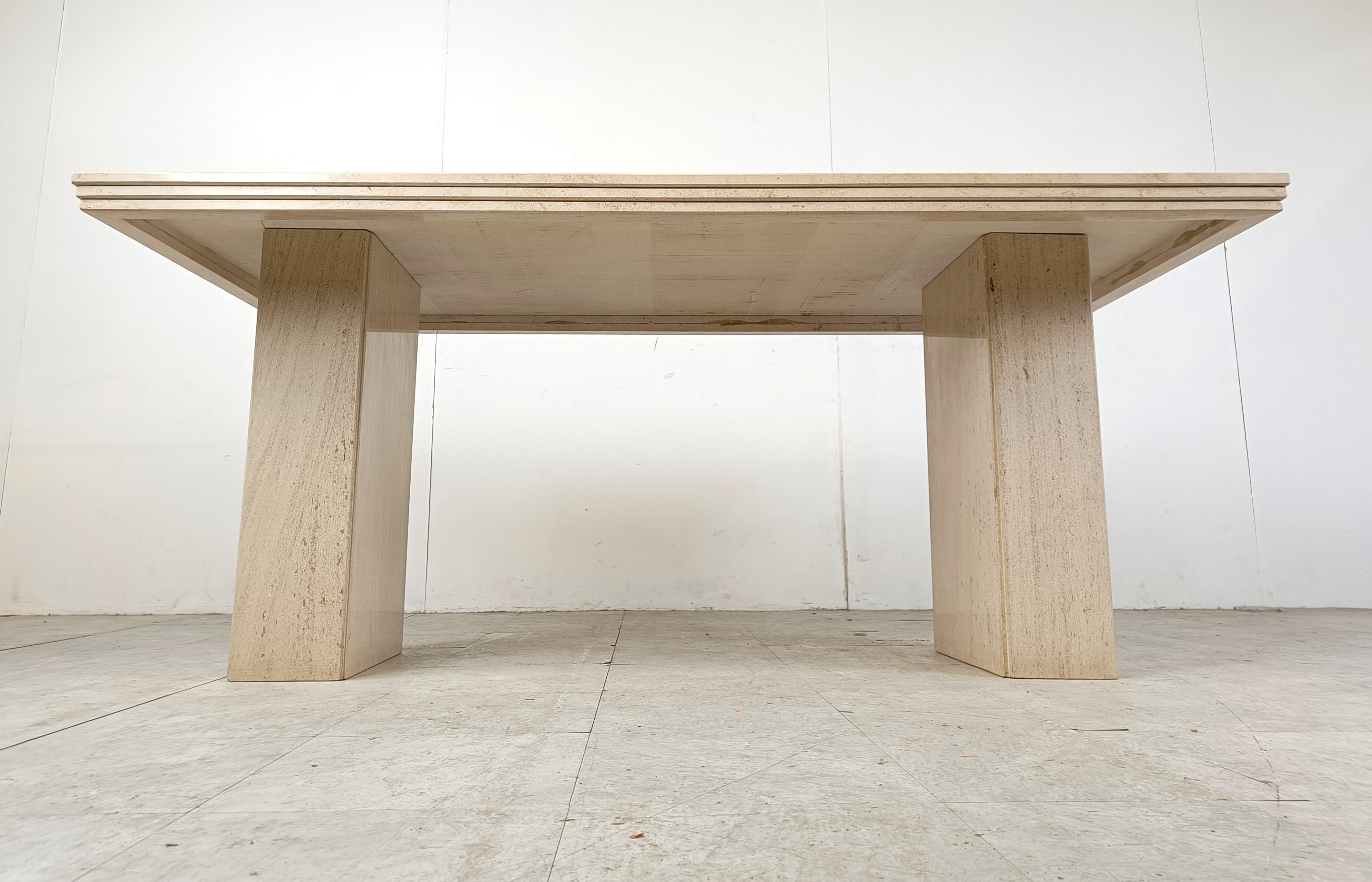 Travertine Vintage travertine dining table, 1970s For Sale