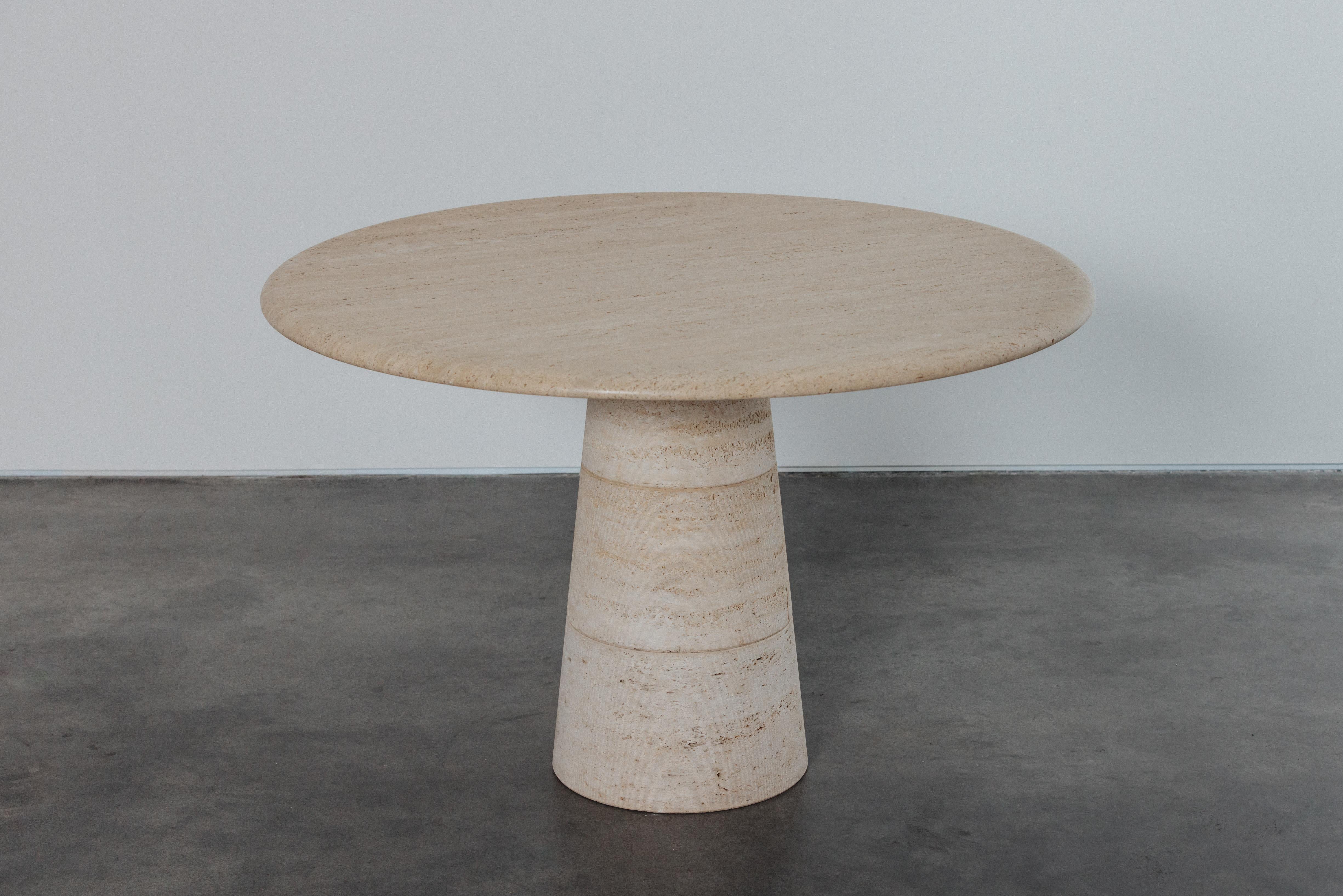 Vintage Travertine Dining Table From France, Circa 1970.  Solid travertine top.  Base in three interlocking sections.  