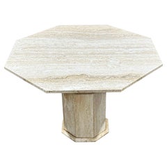 Vintage Travertine Dining Table, Octagonal Italian Stone Dinette Table
