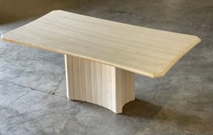 Vintage Travertine Dining Table with Slatted Base