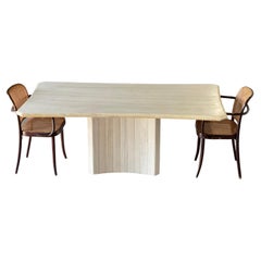 Vintage Travertine Dining Table with Slatted Base
