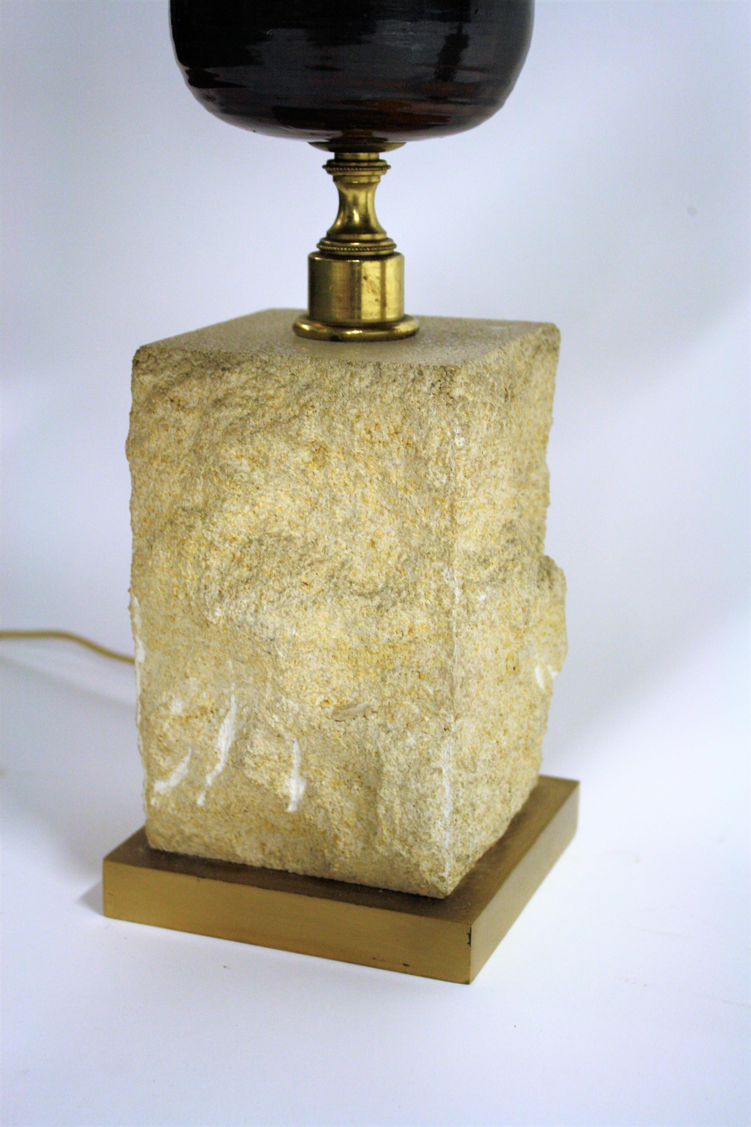 French Vintage Travertine Egg Table Lamp, 1970s