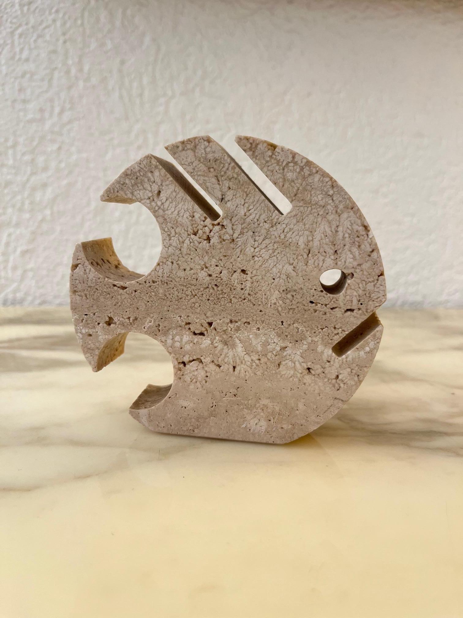 Italian Vintage Travertine Fish Sculpture by Enzo Mari for Fratelli Manelli, Italy 1970s For Sale