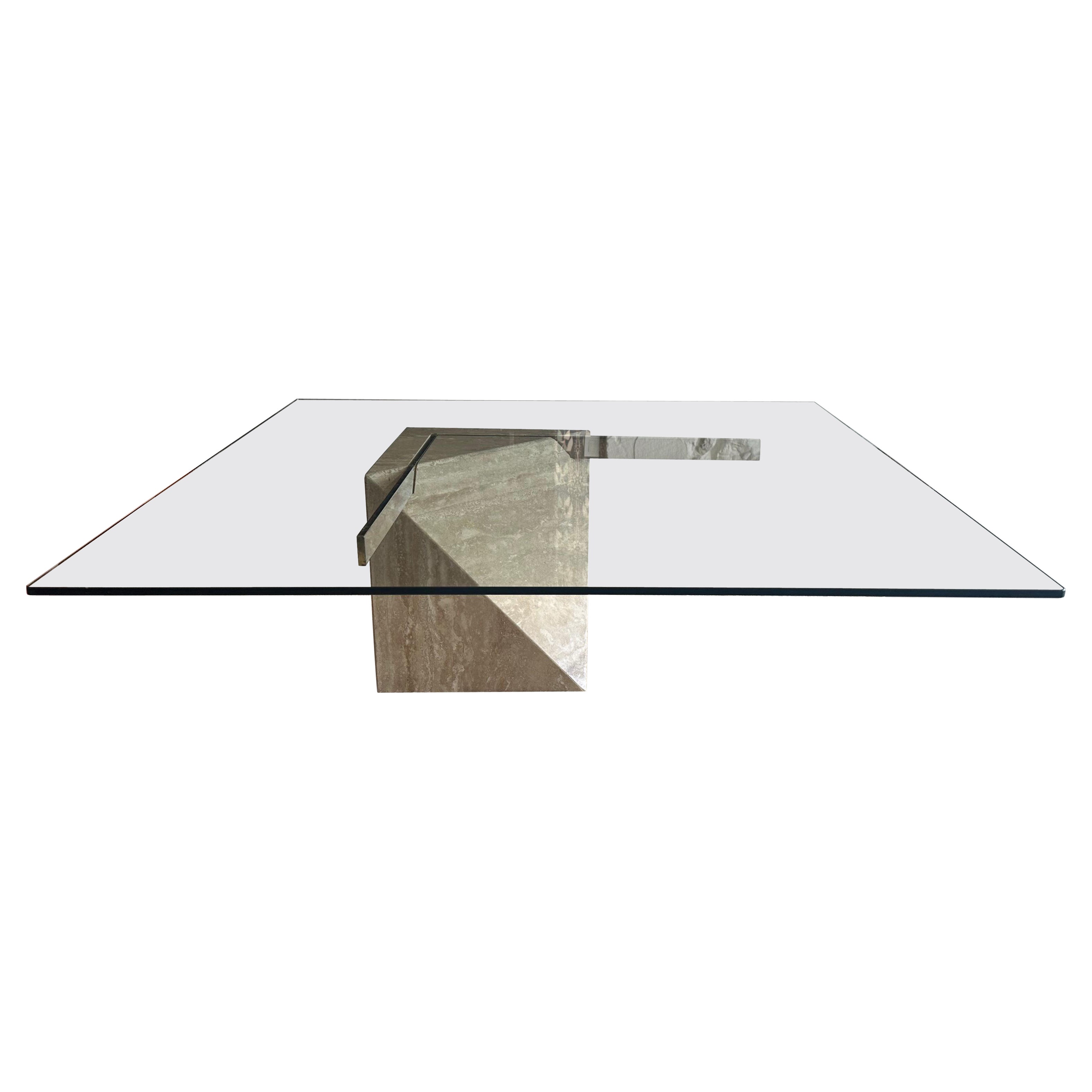 Vintage Travertine Glass Coffee Table