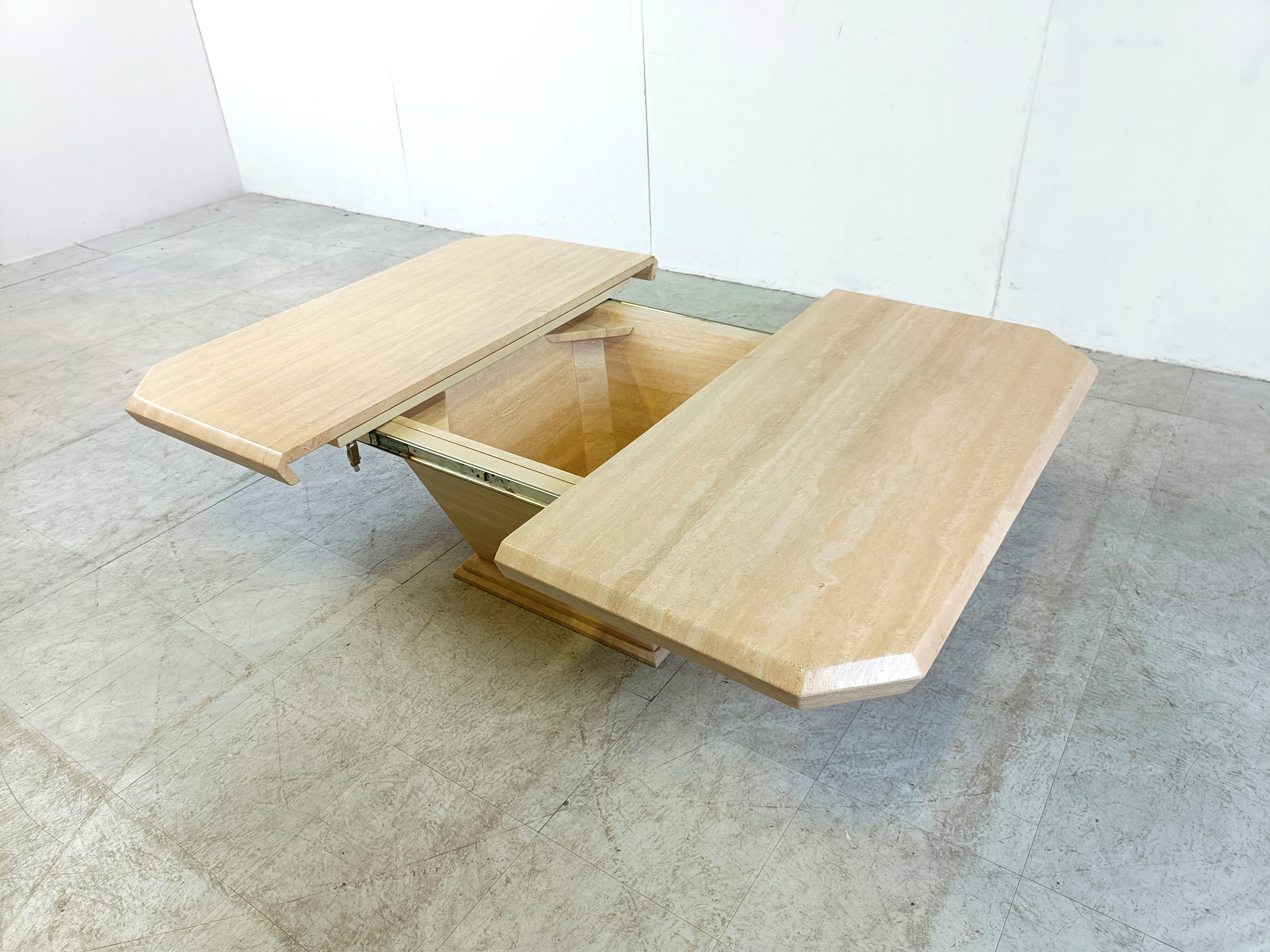 Vintage Travertine Hidden Bar Coffee Table, 1970s For Sale 4