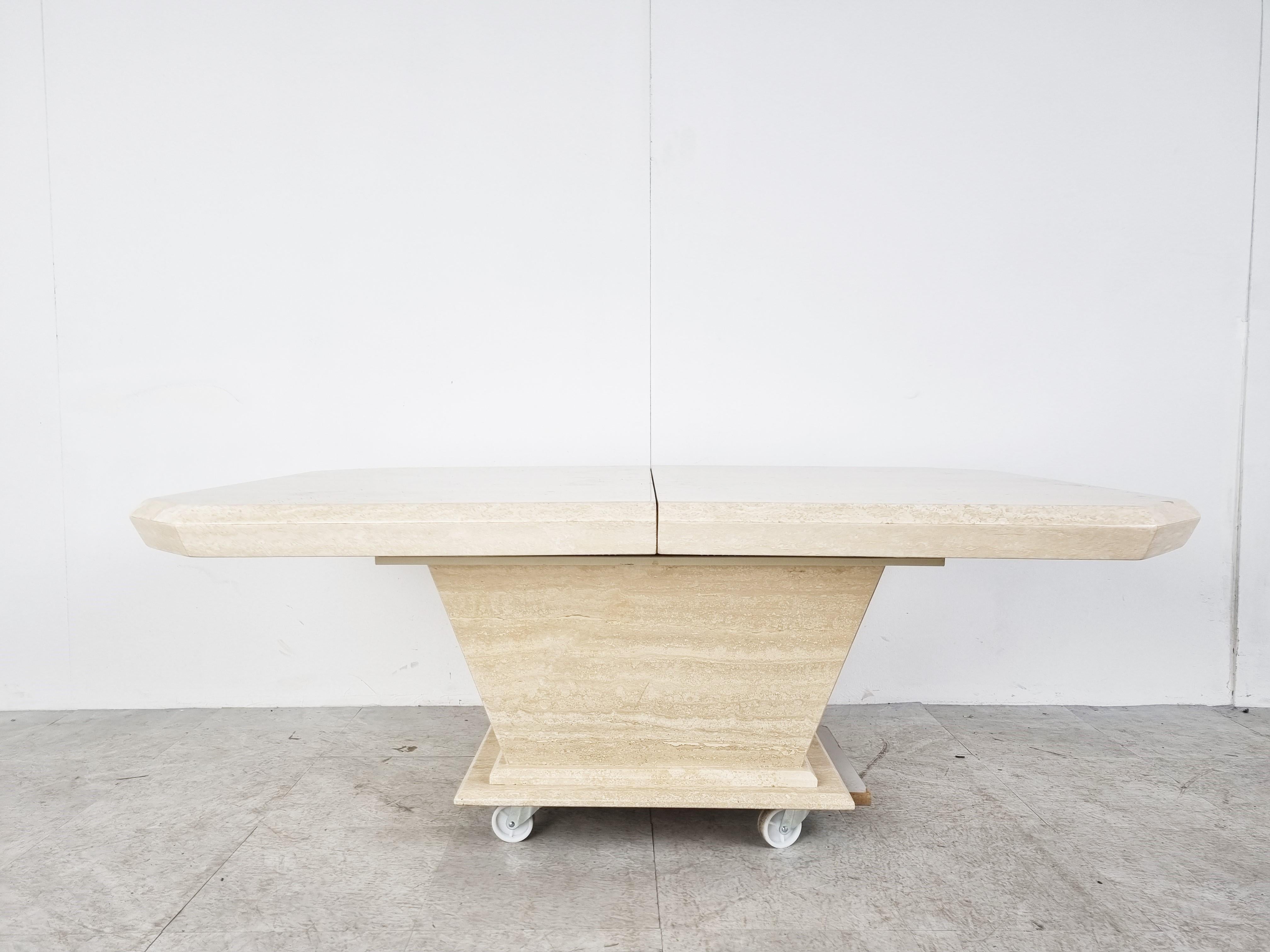 Vintage Travertine Hidden Bar Coffee Table, 1970s In Good Condition For Sale In HEVERLEE, BE