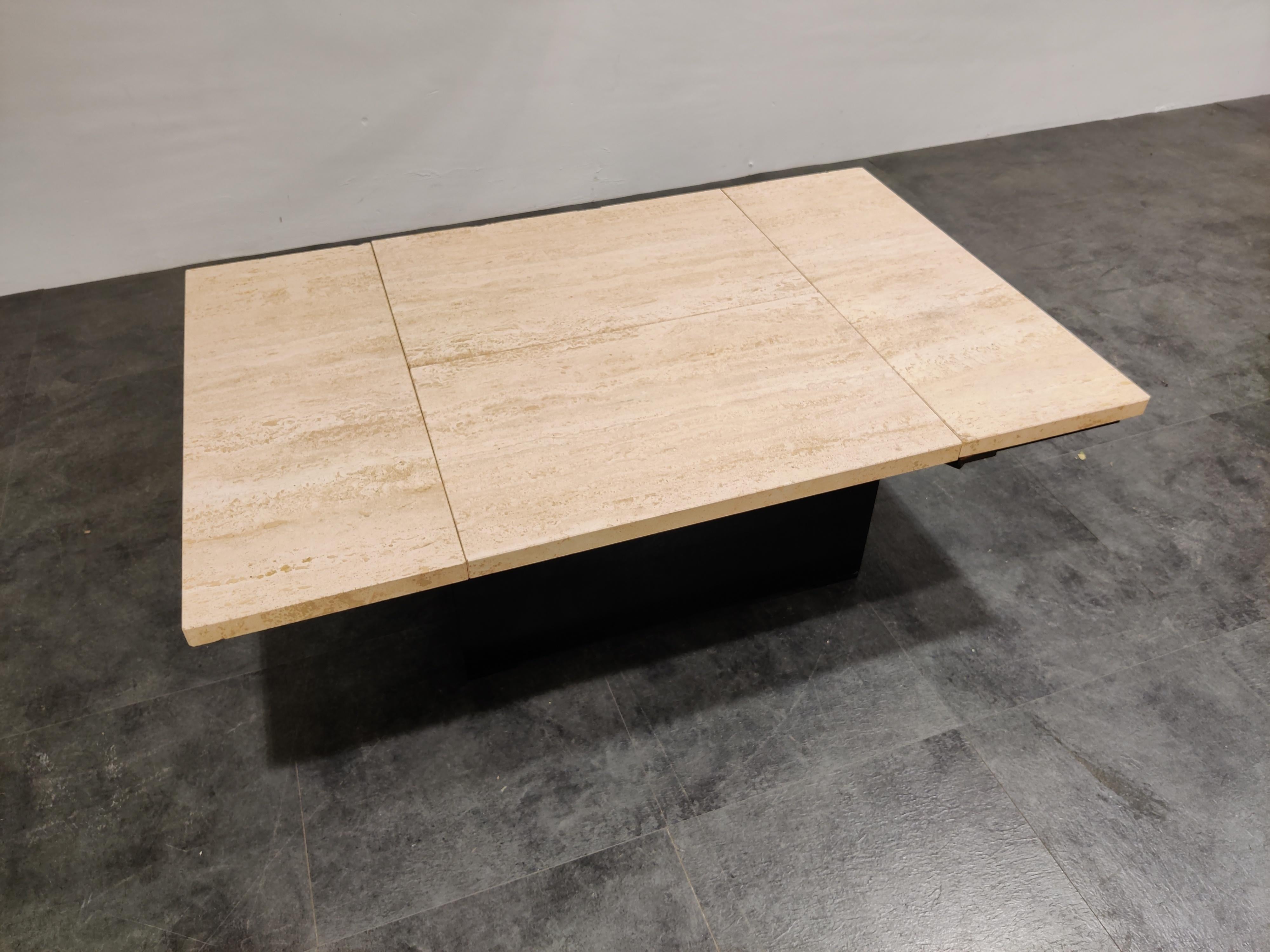 Belgian Vintage Travertine Hidden Bar Coffee Table, 1970s For Sale