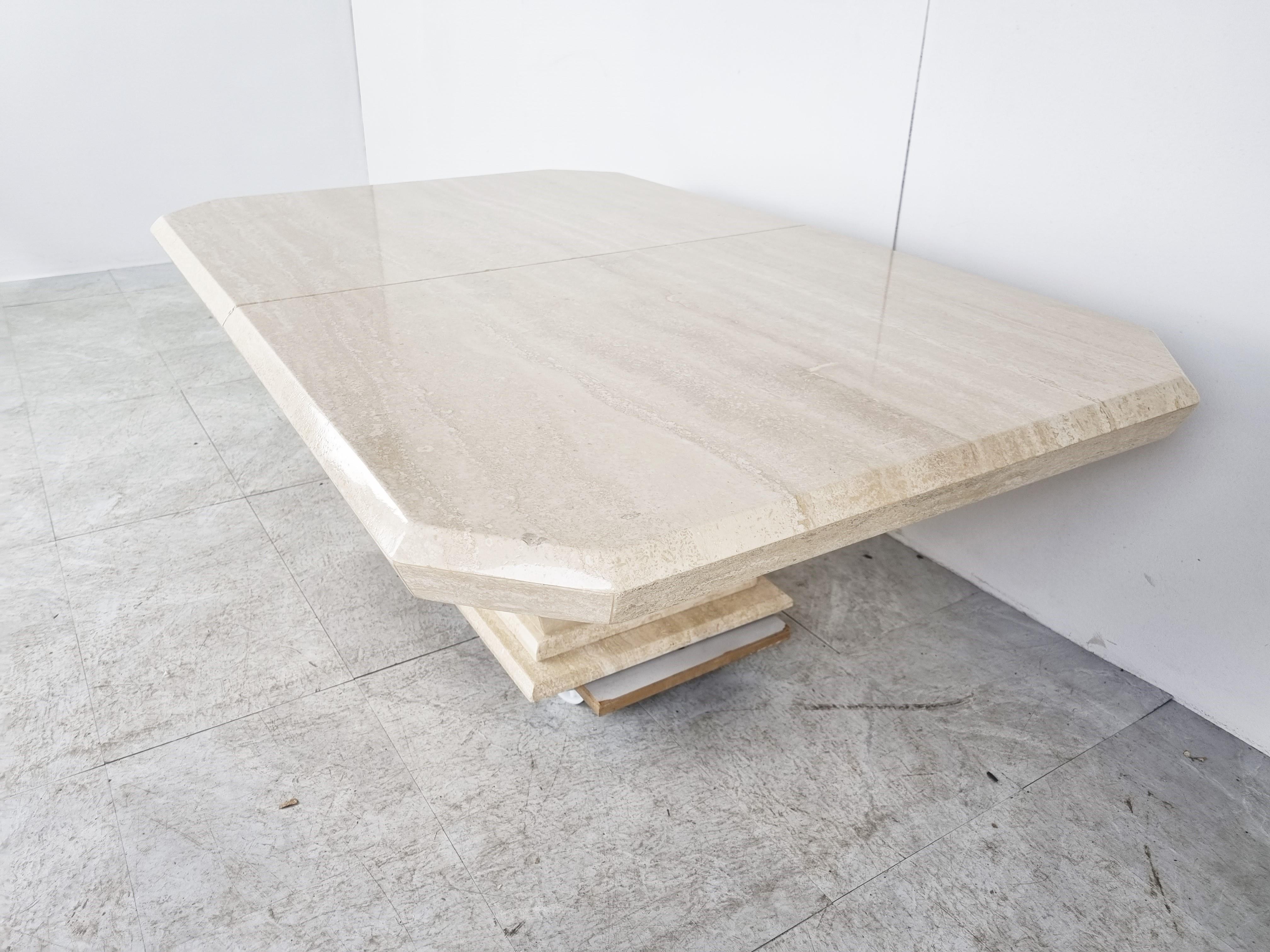 Late 20th Century Vintage Travertine Hidden Bar Coffee Table, 1970s For Sale