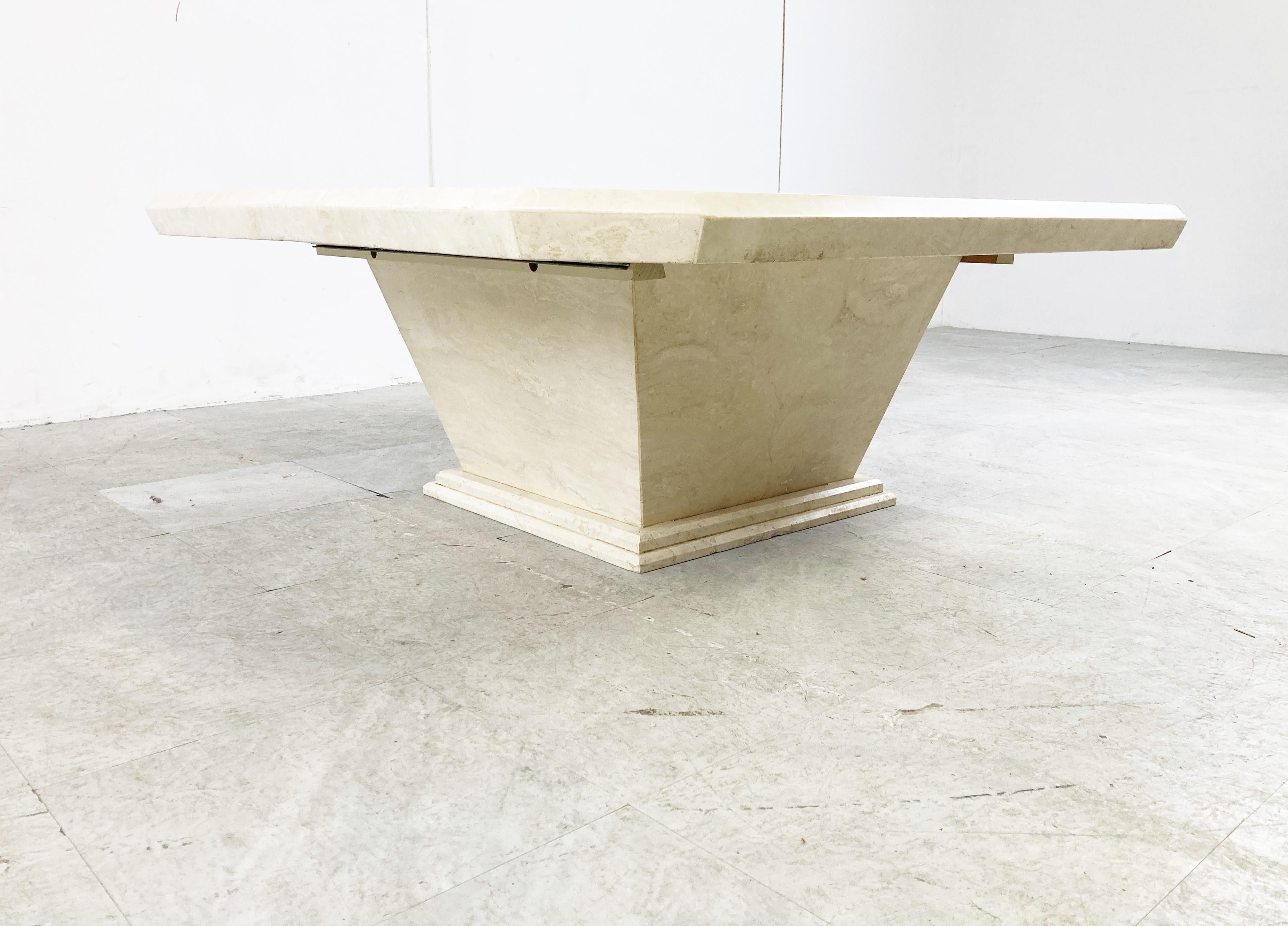 Vintage Travertine Hidden Bar Coffee Table, 1970s In Good Condition For Sale In HEVERLEE, BE
