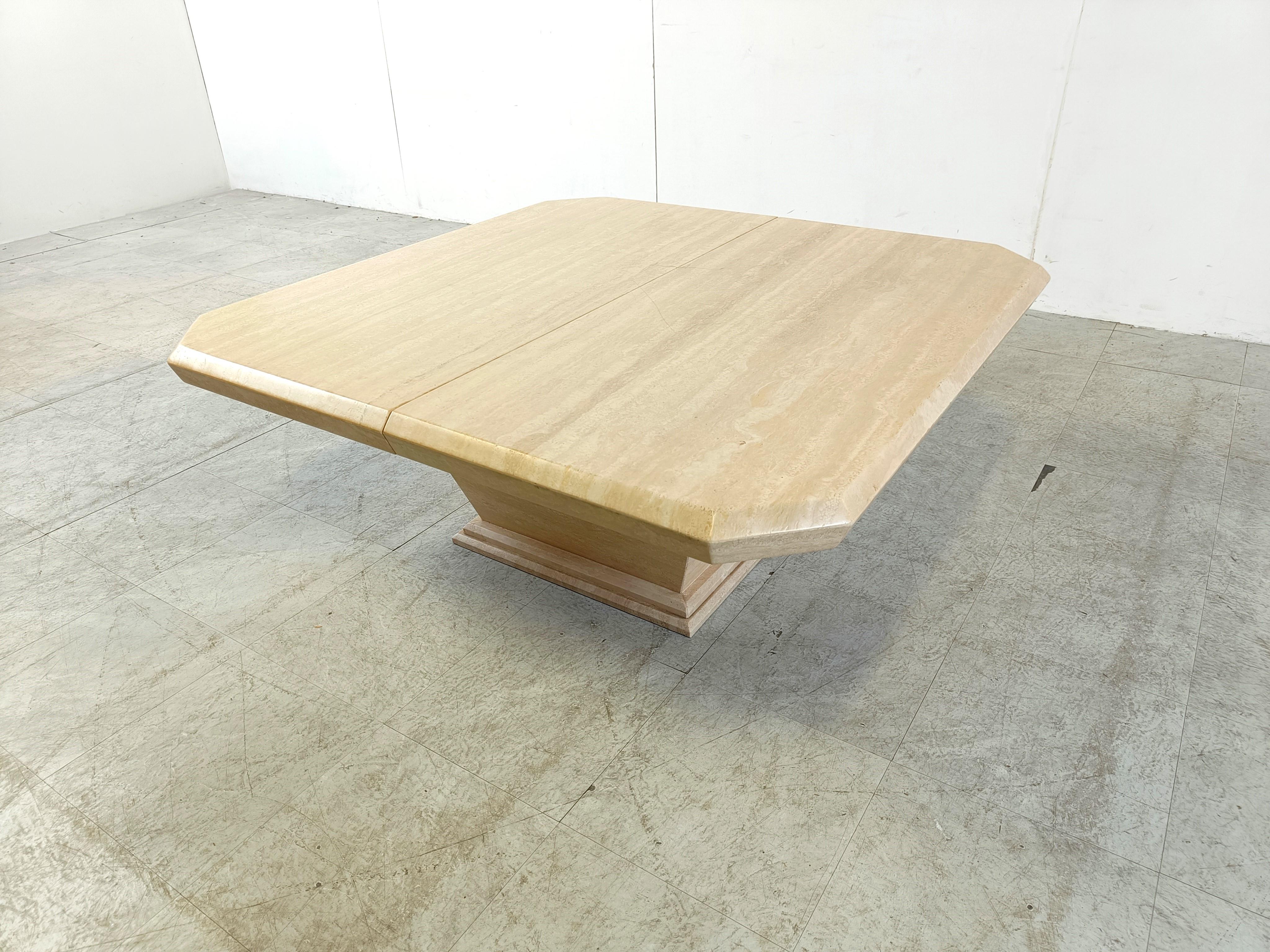 Vintage Travertine Hidden Bar Coffee Table, 1970s In Good Condition For Sale In HEVERLEE, BE